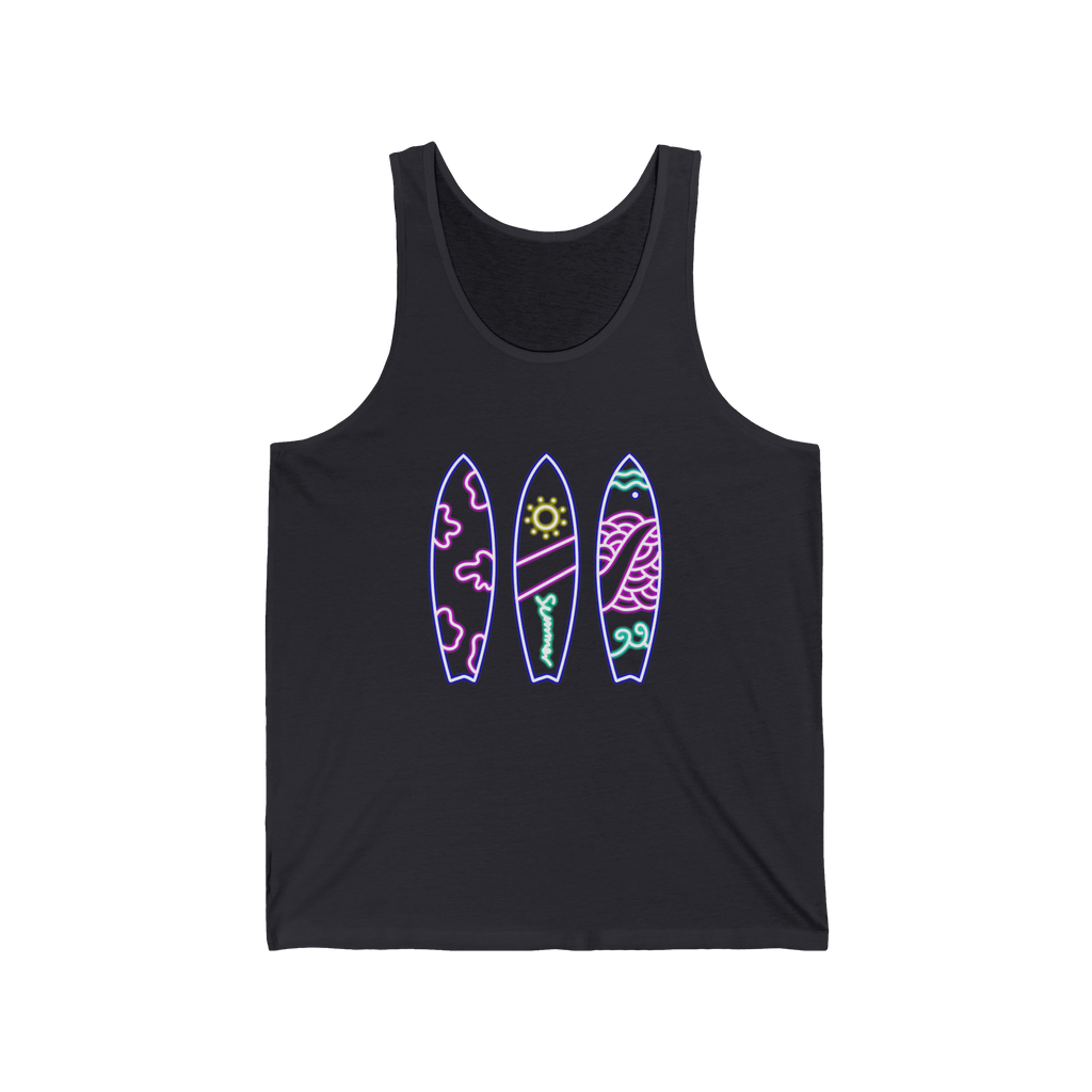 Surfboard Tank Top Beach Vibes Summer Tank with Colorful Surfboard Design - Etna Gift