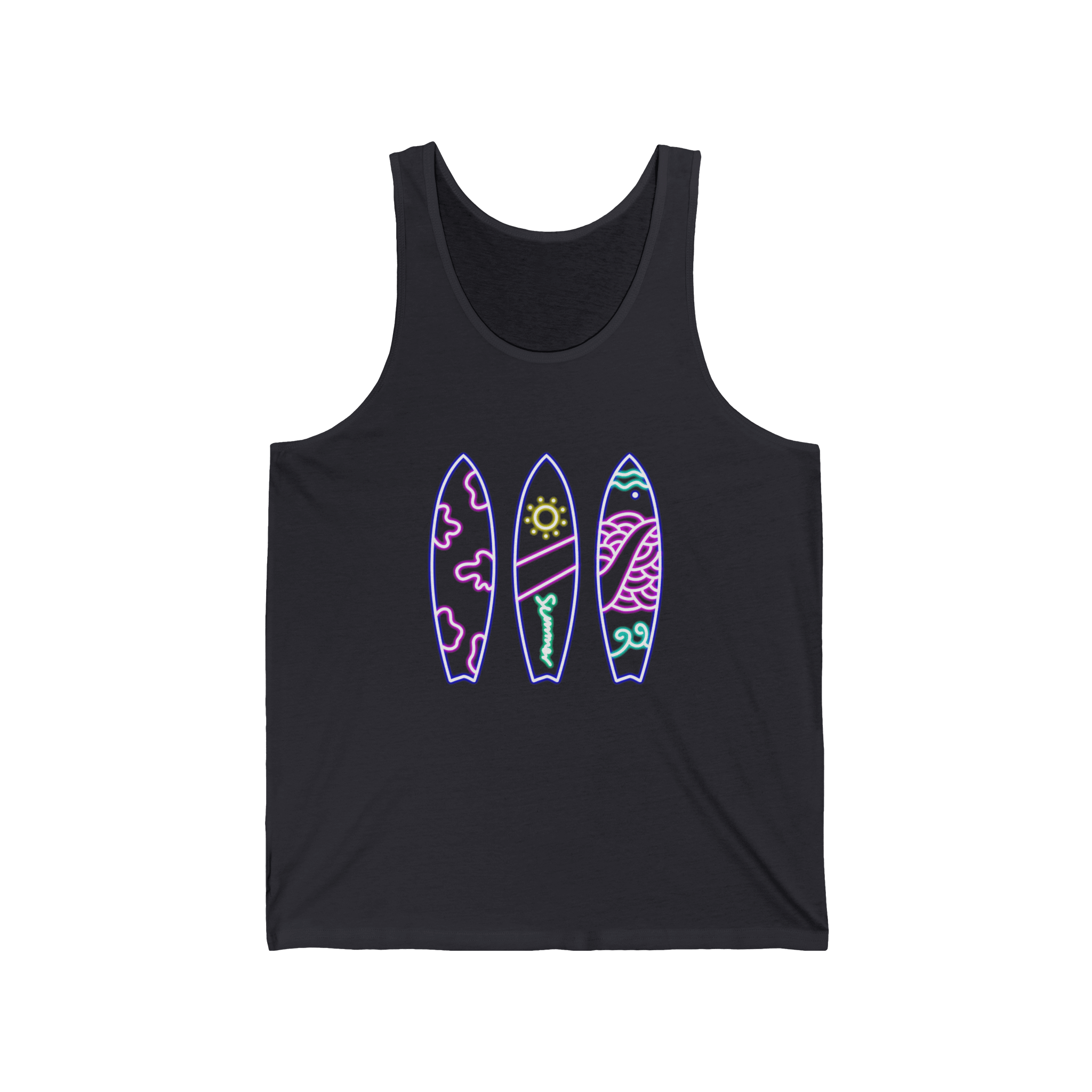 Surfboard Tank Top Beach Vibes Summer Tank with Colorful Surfboard Design - Etna Gift