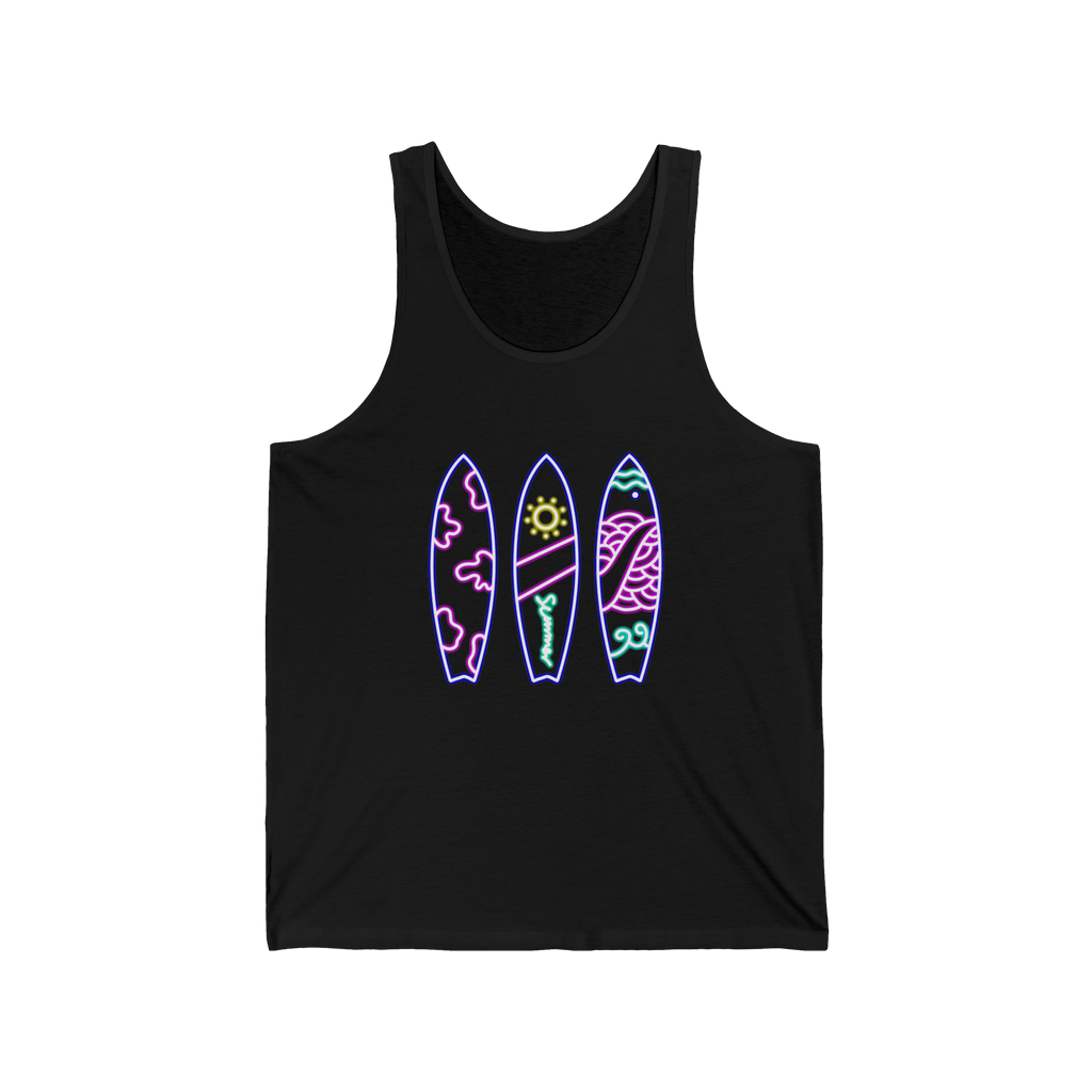 Surfboard Tank Top Beach Vibes Summer Tank with Colorful Surfboard Design - Etna Gift