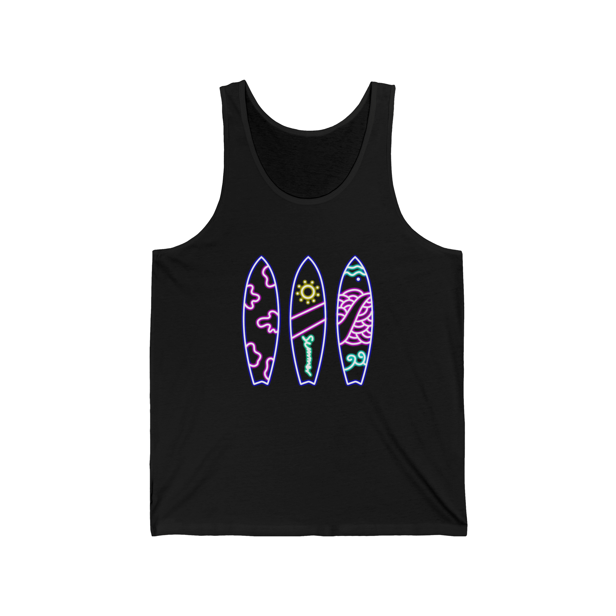 Surfboard Tank Top Beach Vibes Summer Tank with Colorful Surfboard Design - Etna Gift