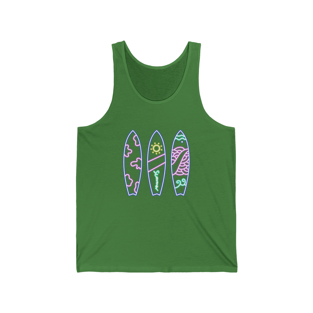 Surfboard Tank Top Beach Vibes Summer Tank with Colorful Surfboard Design - Etna Gift