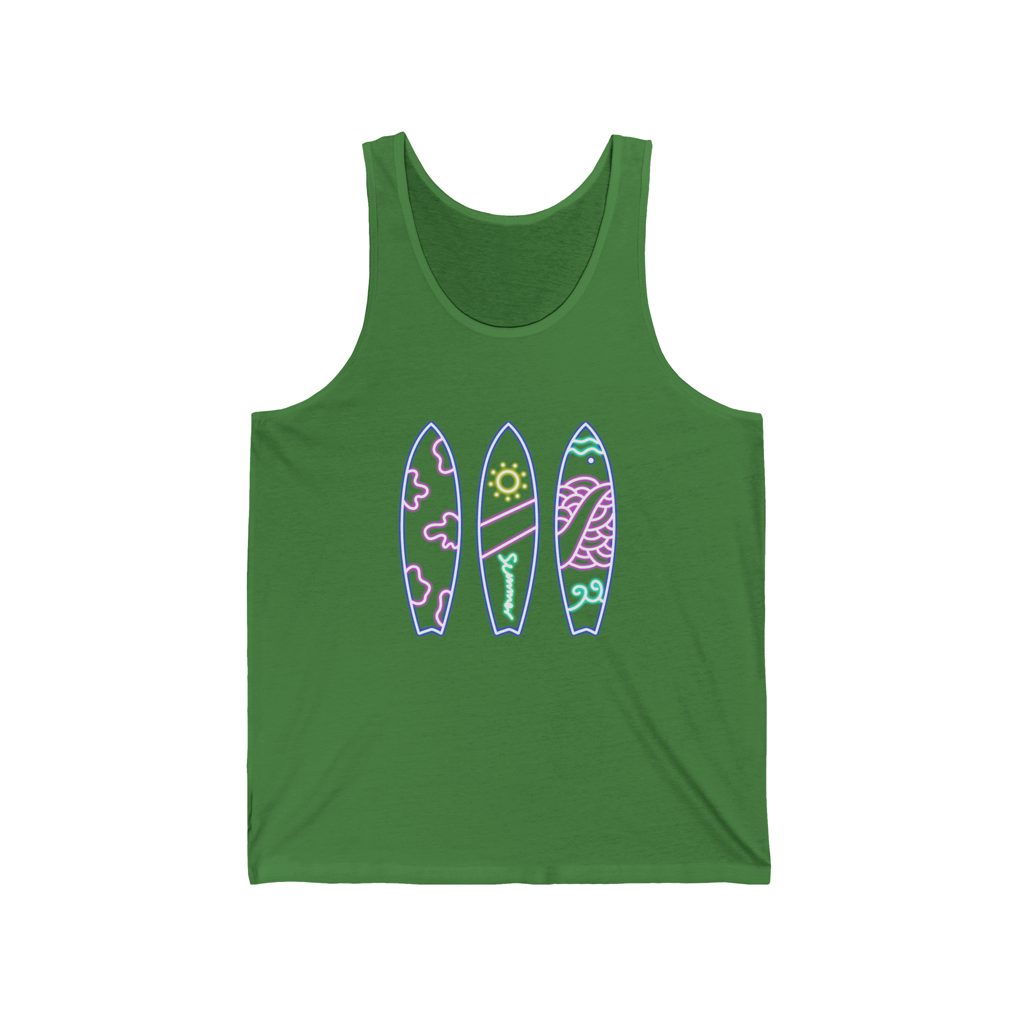 Surfboard Tank Top Beach Vibes Summer Tank with Colorful Surfboard Design - Etna Gift