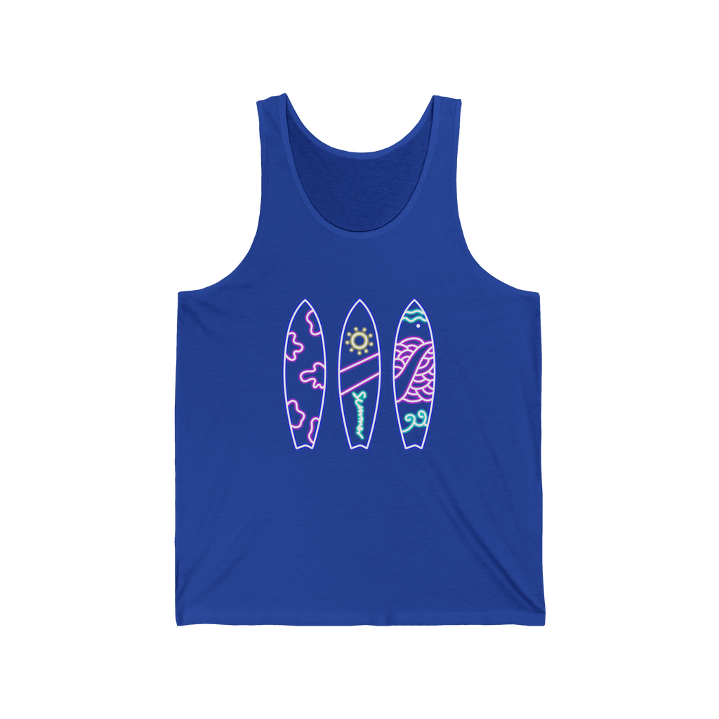 Surfboard Tank Top Beach Vibes Summer Tank with Colorful Surfboard Design - Etna Gift