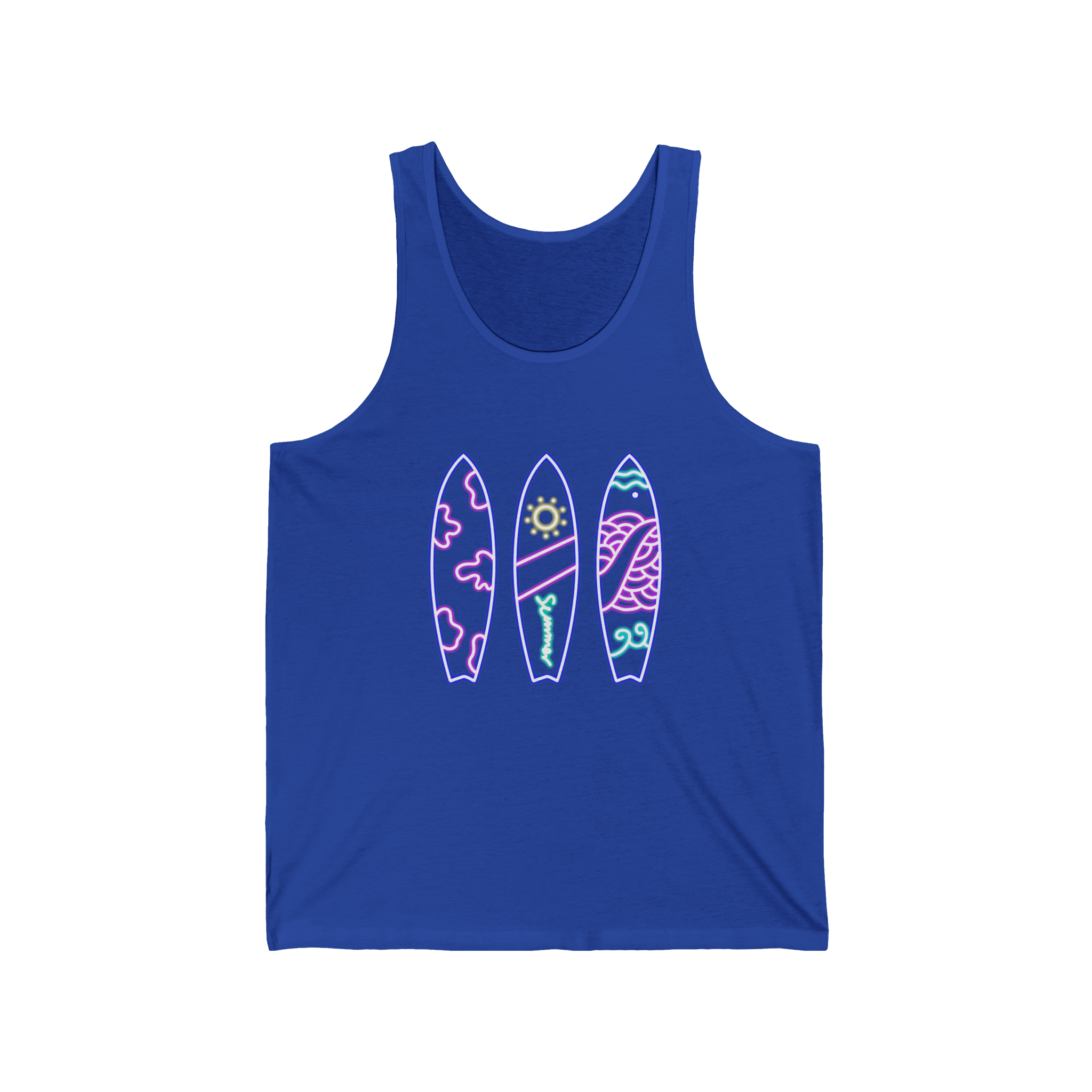 Surfboard Tank Top Beach Vibes Summer Tank with Colorful Surfboard Design - Etna Gift