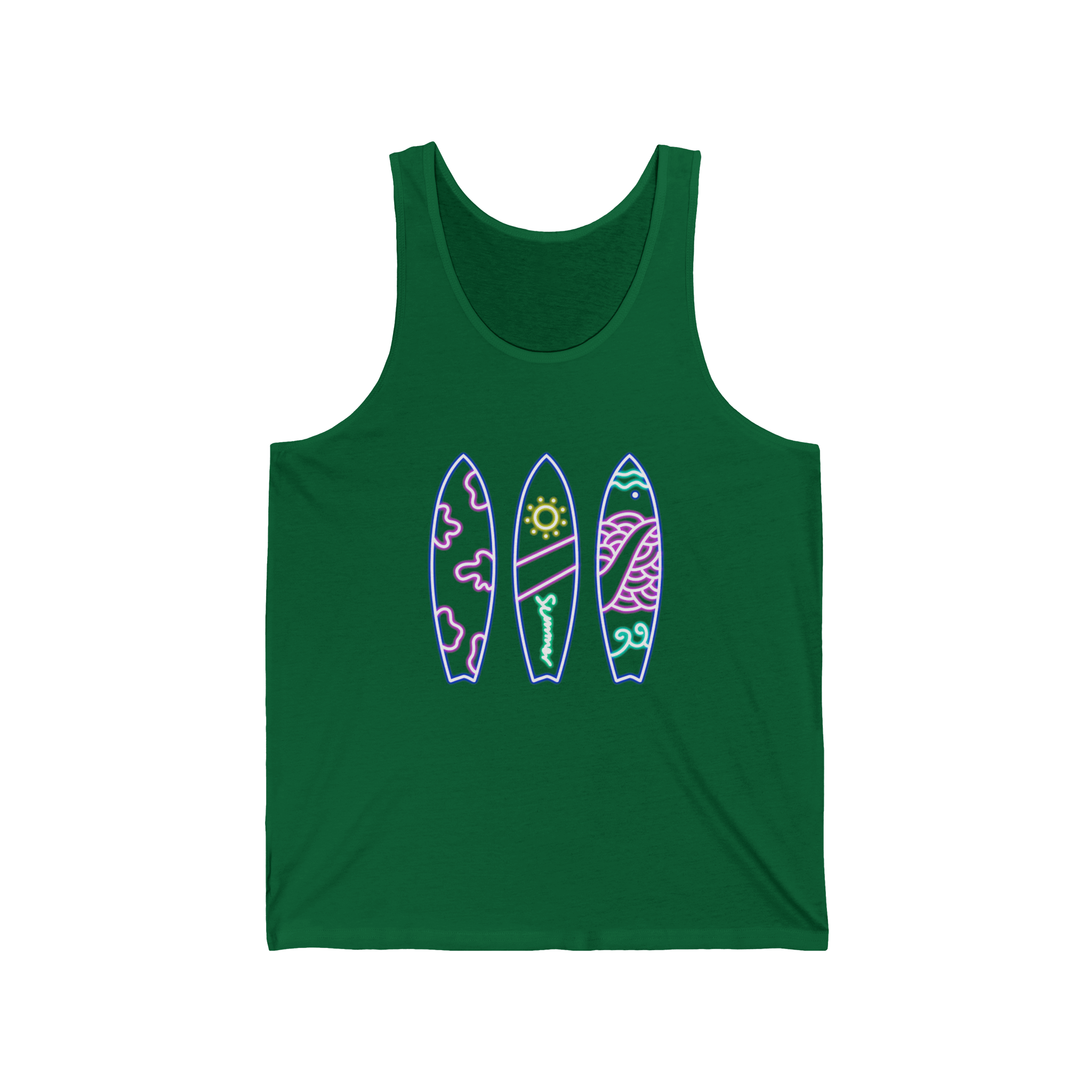 Surfboard Tank Top Beach Vibes Summer Tank with Colorful Surfboard Design - Etna Gift