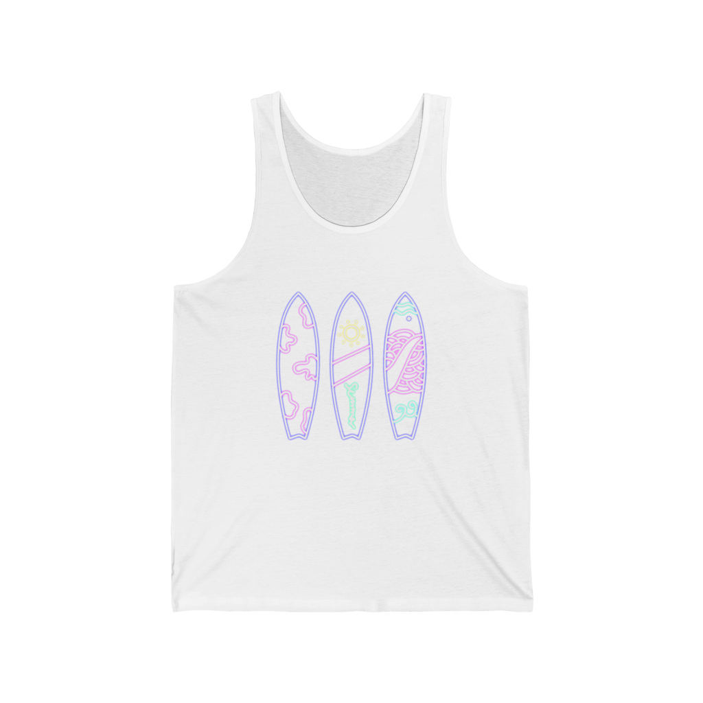 Surfboard Tank Top Beach Vibes Summer Tank with Colorful Surfboard Design - Etna Gift