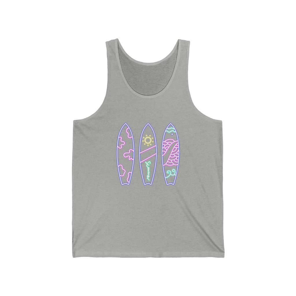 Surfboard Tank Top Beach Vibes Summer Tank with Colorful Surfboard Design - Etna Gift