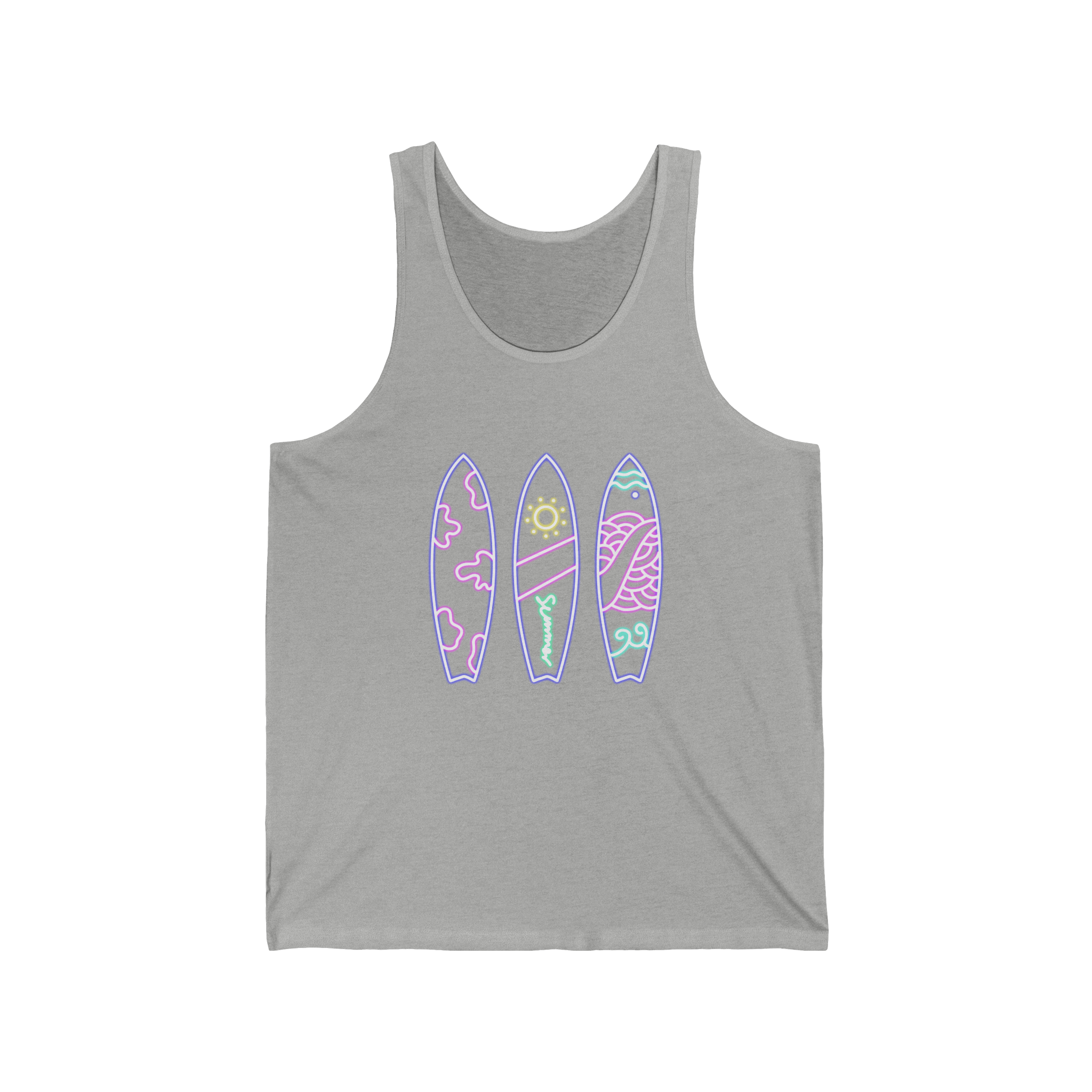 Surfboard Tank Top Beach Vibes Summer Tank with Colorful Surfboard Design - Etna Gift