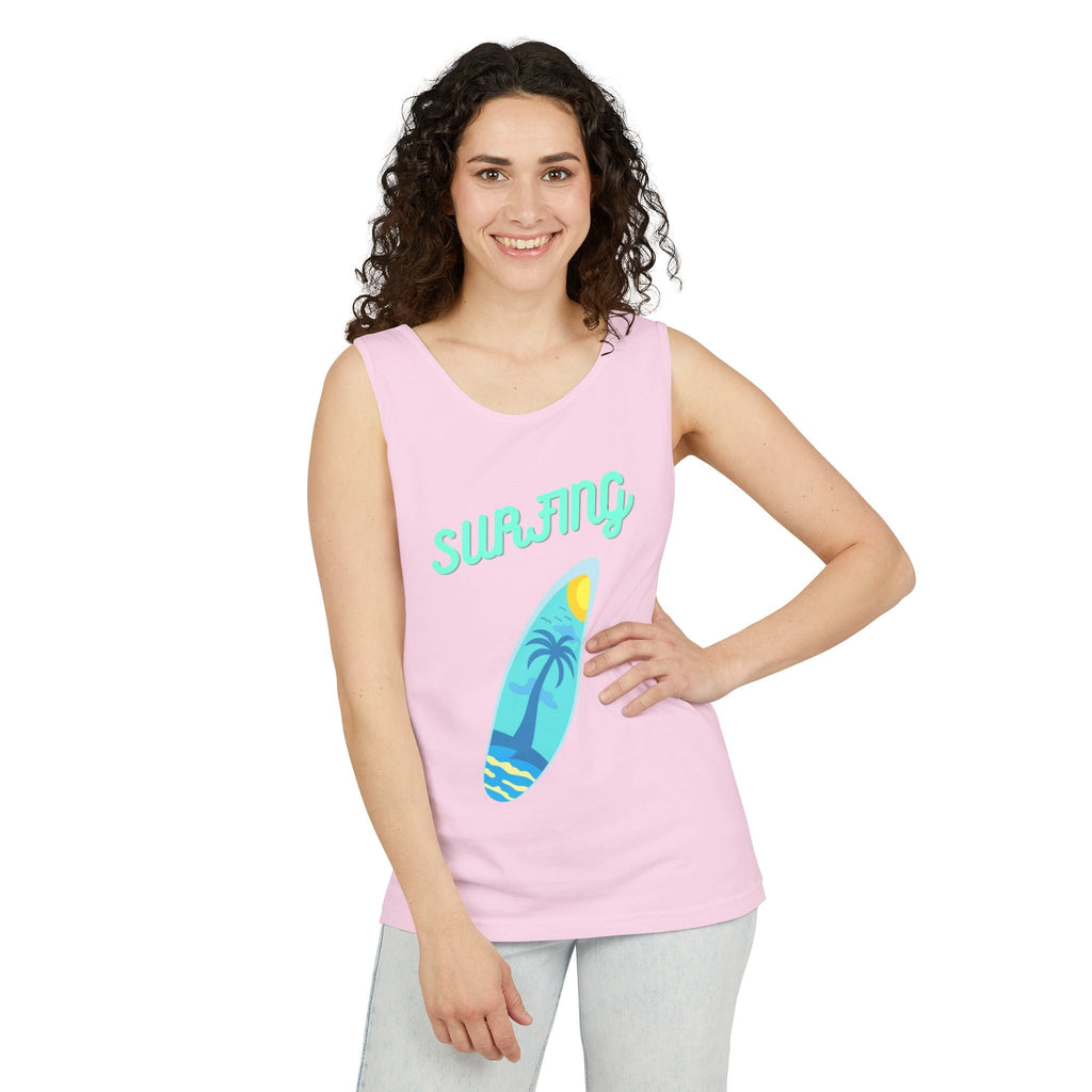 Surfing Graphic Tank Top Tropical Surfboard Beach Vibes - Etna Gift