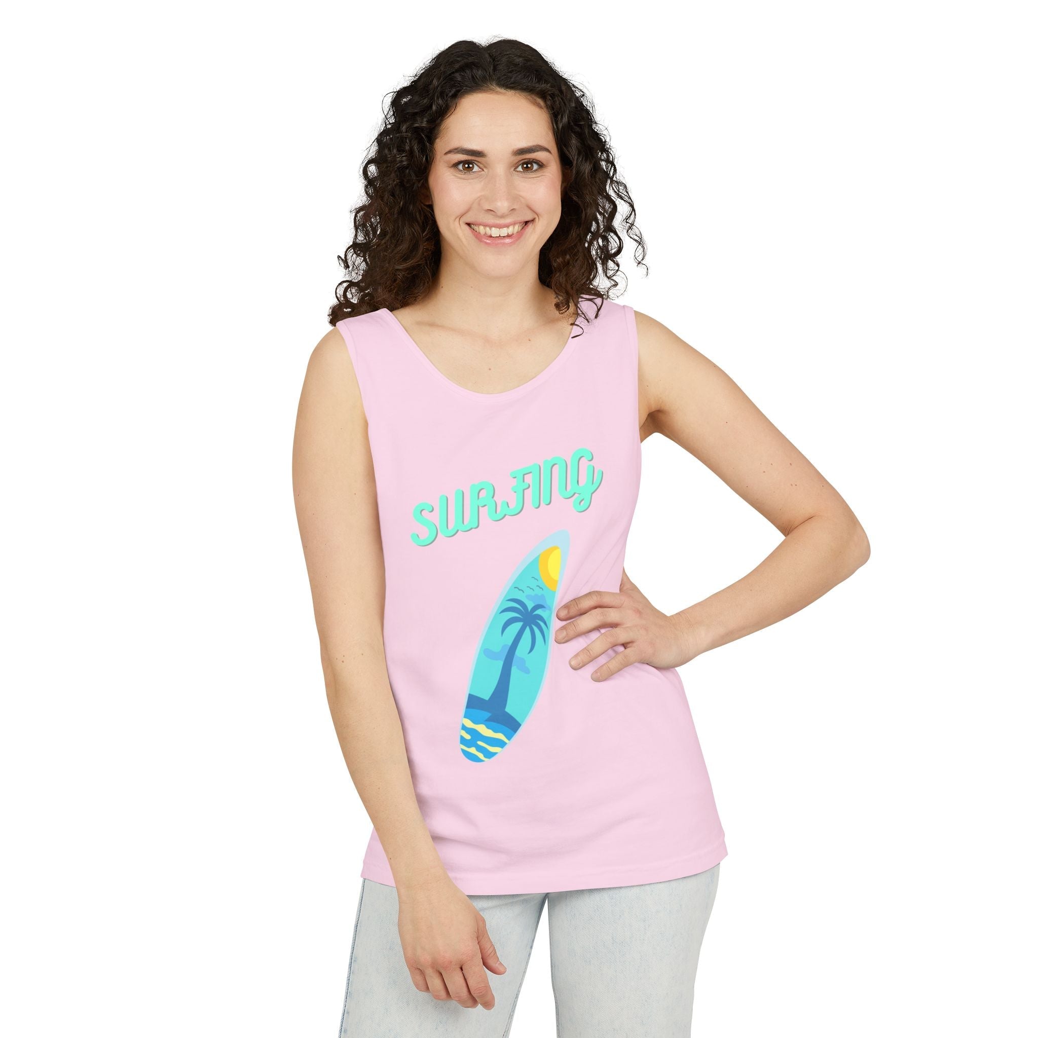 Surfing Graphic Tank Top Tropical Surfboard Beach Vibes - Etna Gift