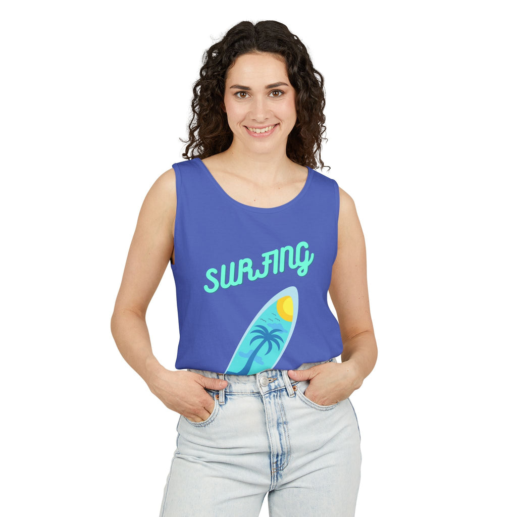Surfing Graphic Tank Top Tropical Surfboard Beach Vibes - Etna Gift