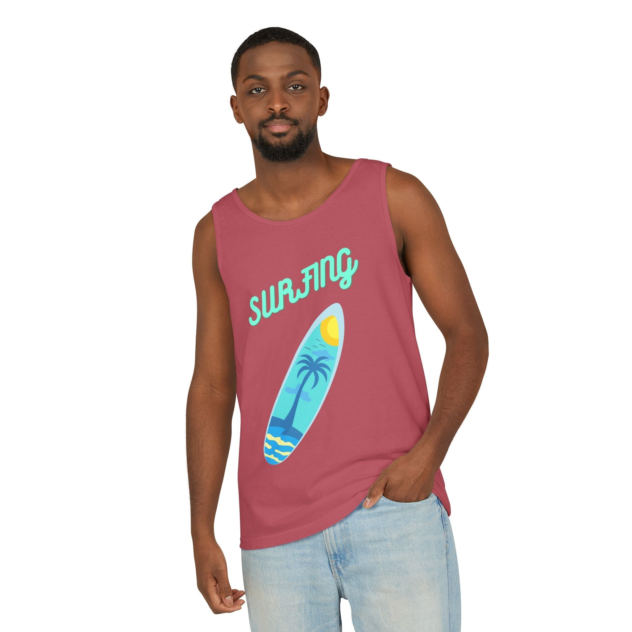 Surfing Graphic Tank Top Tropical Surfboard Beach Vibes - Etna Gift