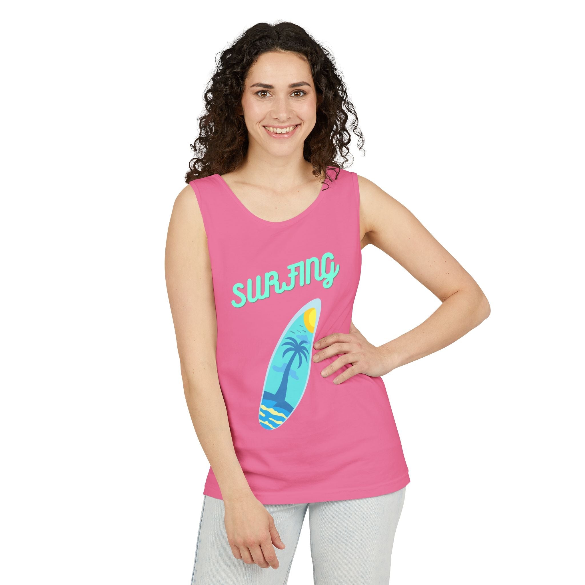 Surfing Graphic Tank Top Tropical Surfboard Beach Vibes - Etna Gift