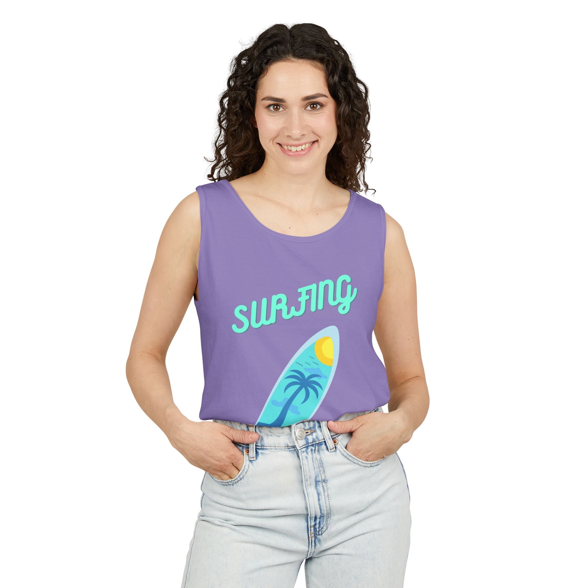 Surfing Graphic Tank Top Tropical Surfboard Beach Vibes - Etna Gift