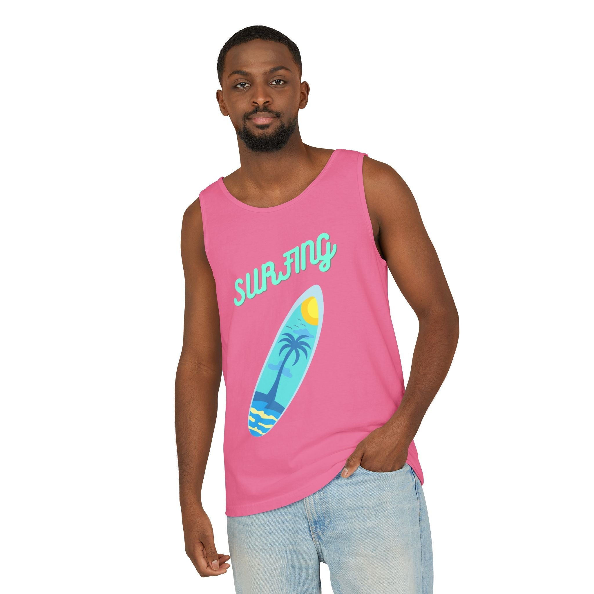 Surfing Graphic Tank Top Tropical Surfboard Beach Vibes - Etna Gift