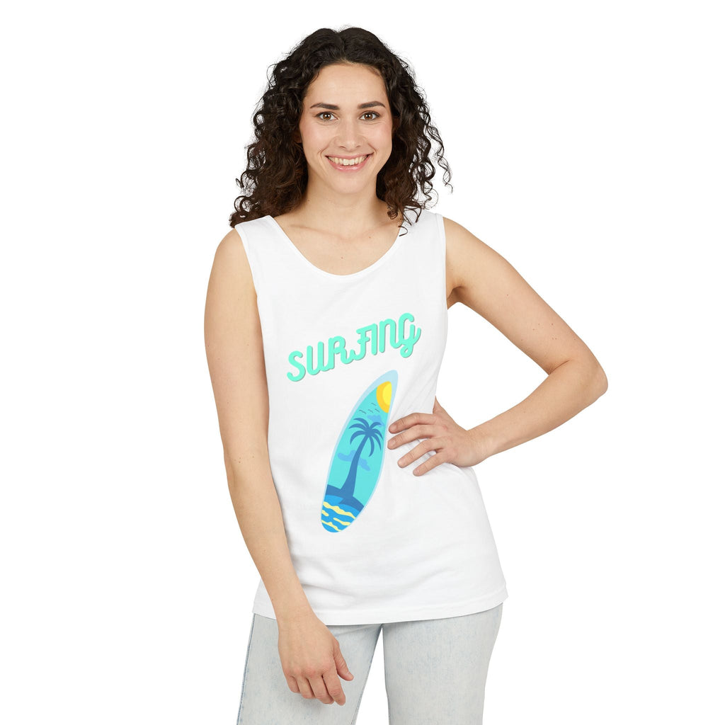 Surfing Graphic Tank Top Tropical Surfboard Beach Vibes - Etna Gift