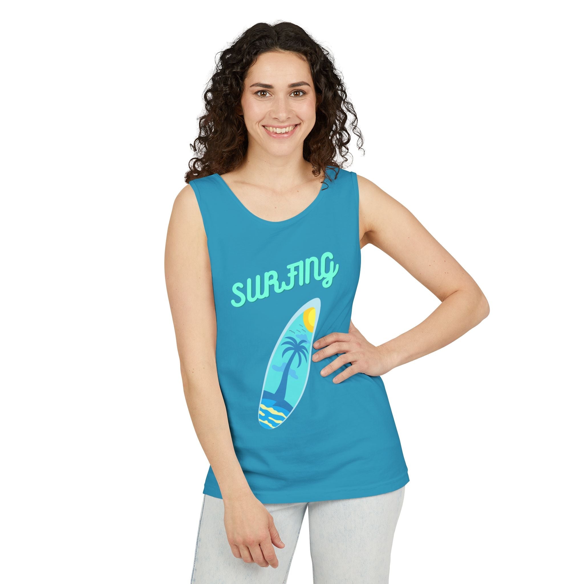 Surfing Graphic Tank Top Tropical Surfboard Beach Vibes - Etna Gift