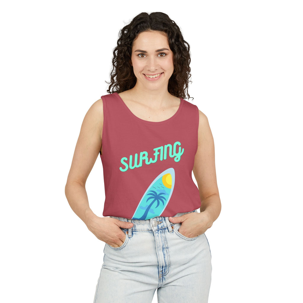 Surfing Graphic Tank Top Tropical Surfboard Beach Vibes - Etna Gift