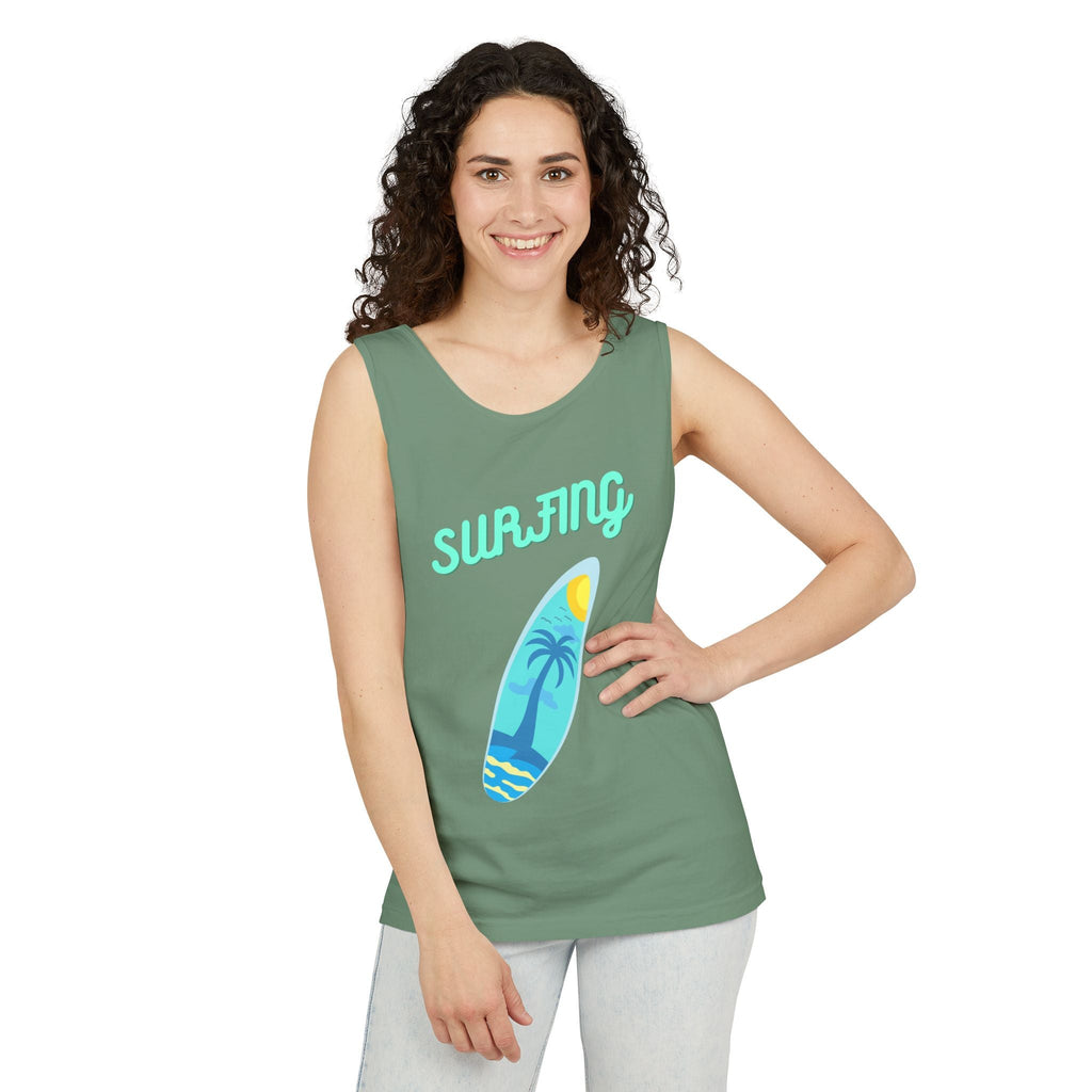 Surfing Graphic Tank Top Tropical Surfboard Beach Vibes - Etna Gift