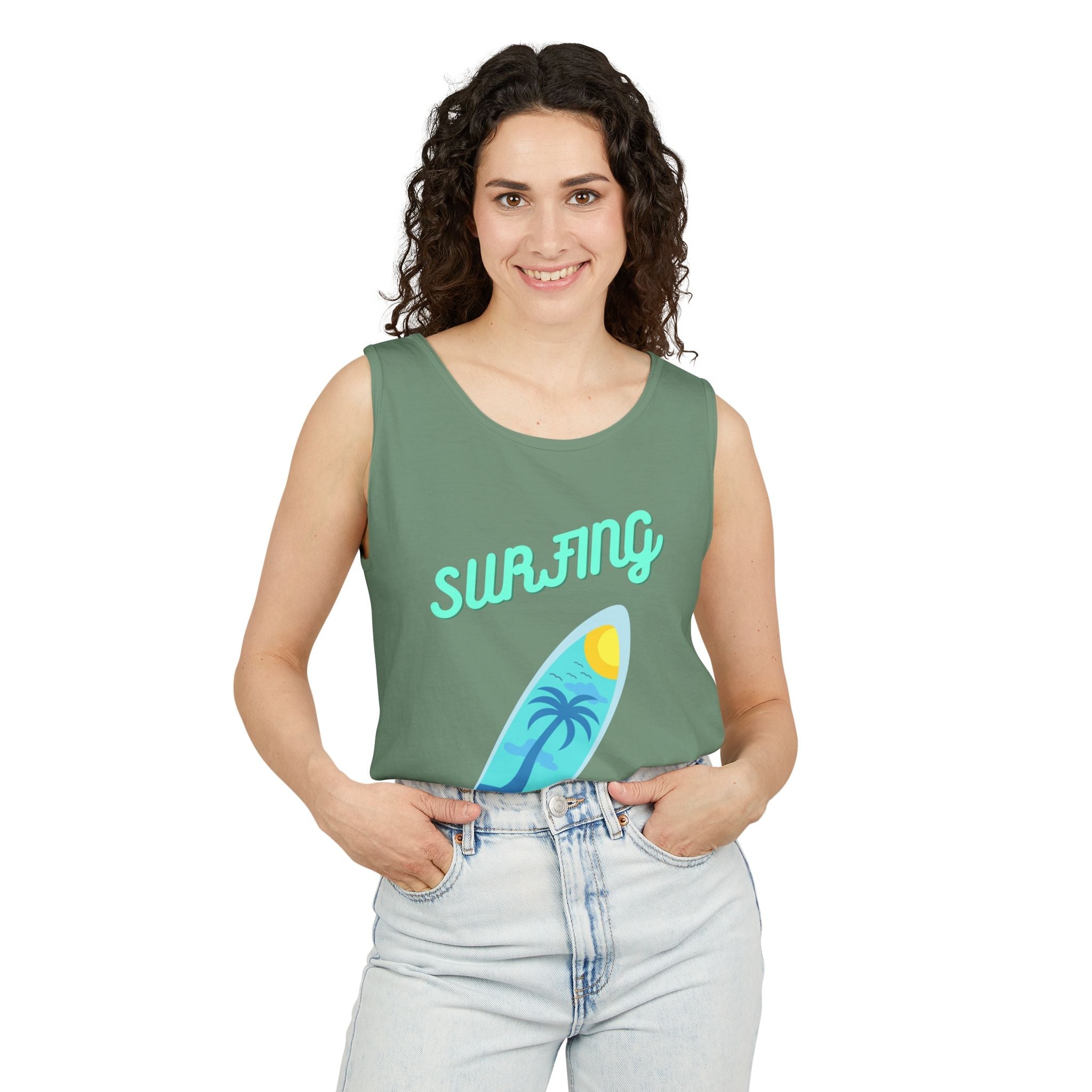 Surfing Graphic Tank Top Tropical Surfboard Beach Vibes - Etna Gift