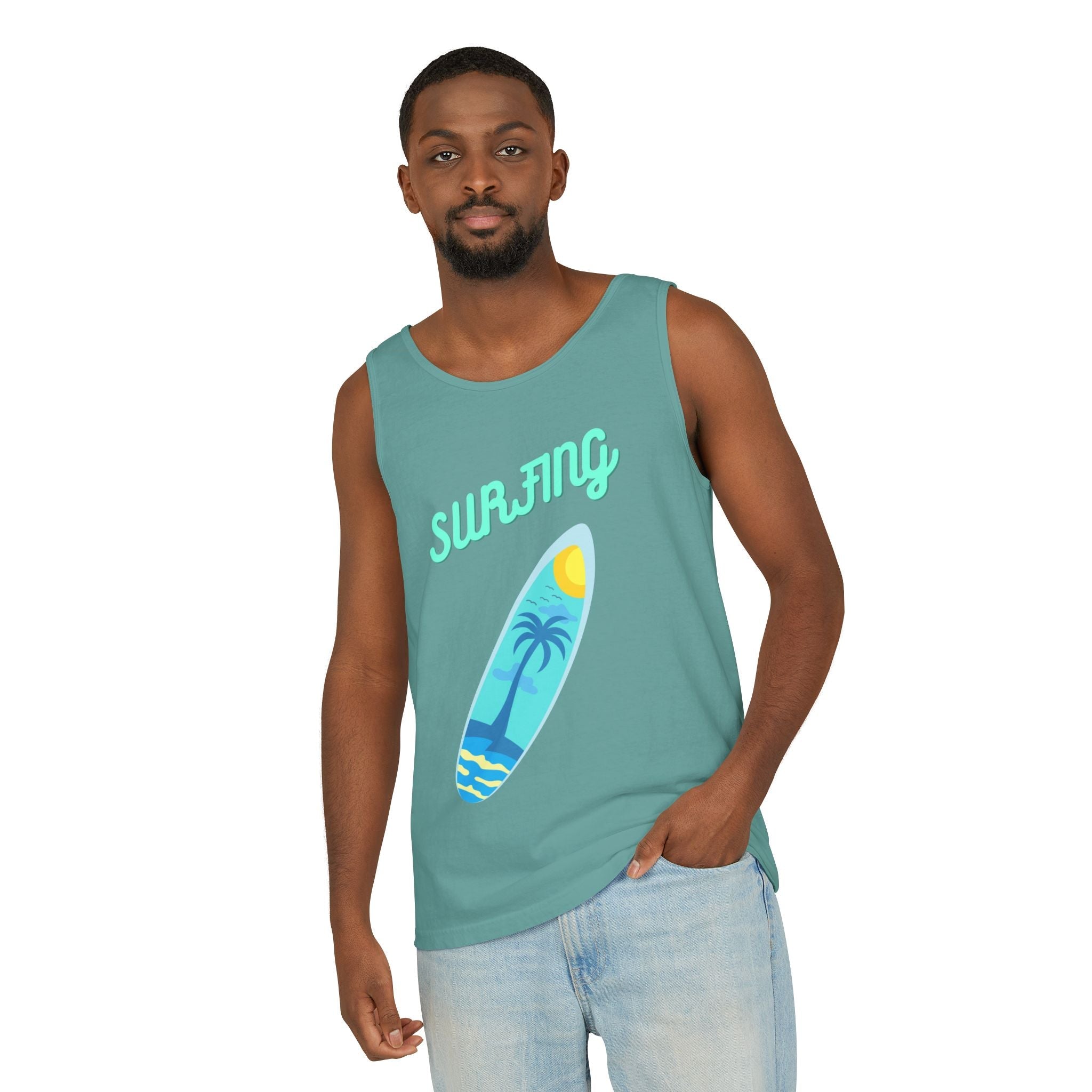 Surfing Graphic Tank Top Tropical Surfboard Beach Vibes - Etna Gift