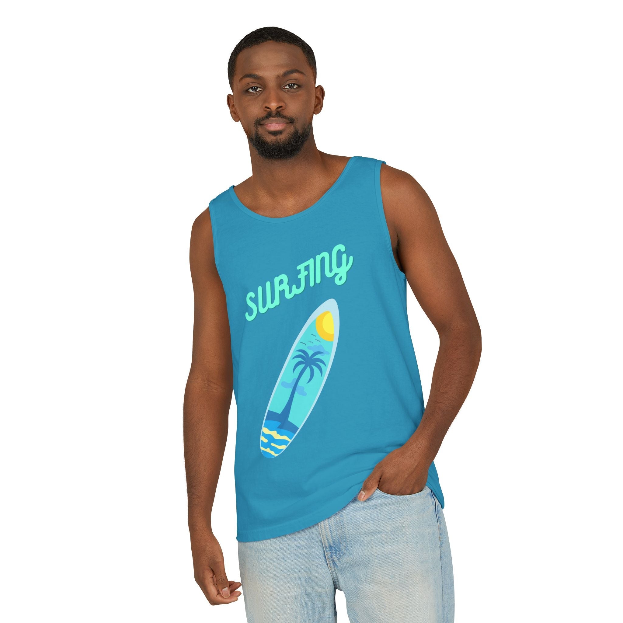 Surfing Graphic Tank Top Tropical Surfboard Beach Vibes - Etna Gift