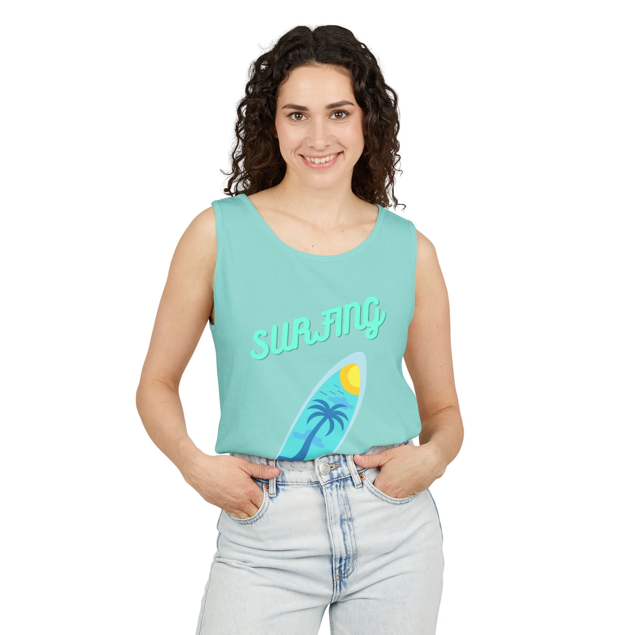 Surfing Graphic Tank Top Tropical Surfboard Beach Vibes - Etna Gift
