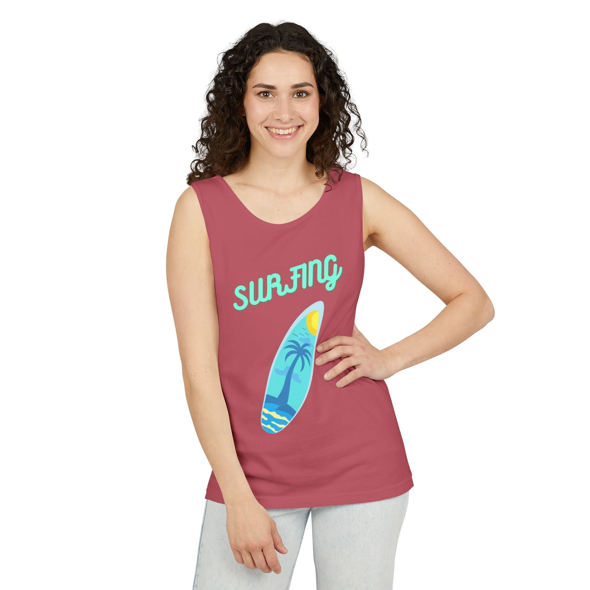Surfing Graphic Tank Top Tropical Surfboard Beach Vibes - Etna Gift