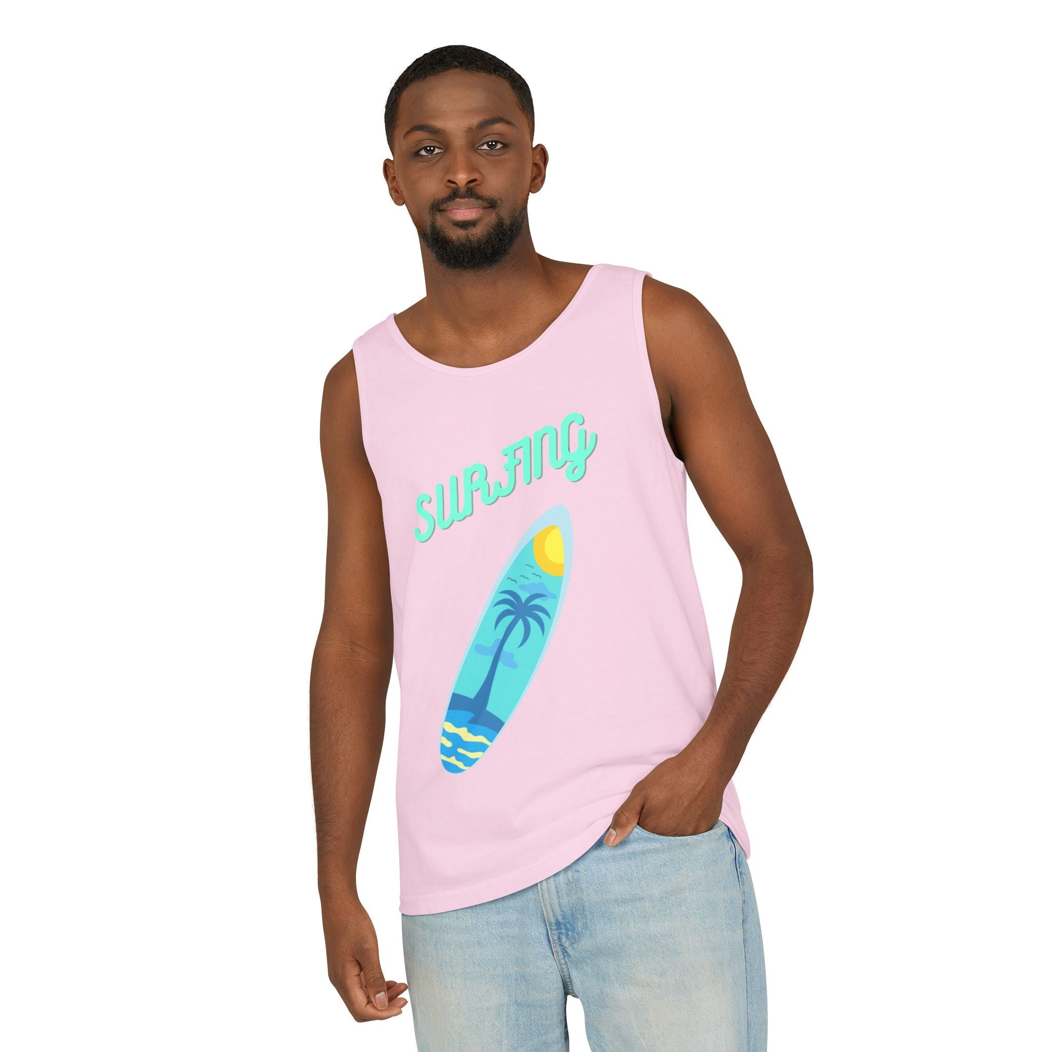 Surfing Graphic Tank Top Tropical Surfboard Beach Vibes - Etna Gift