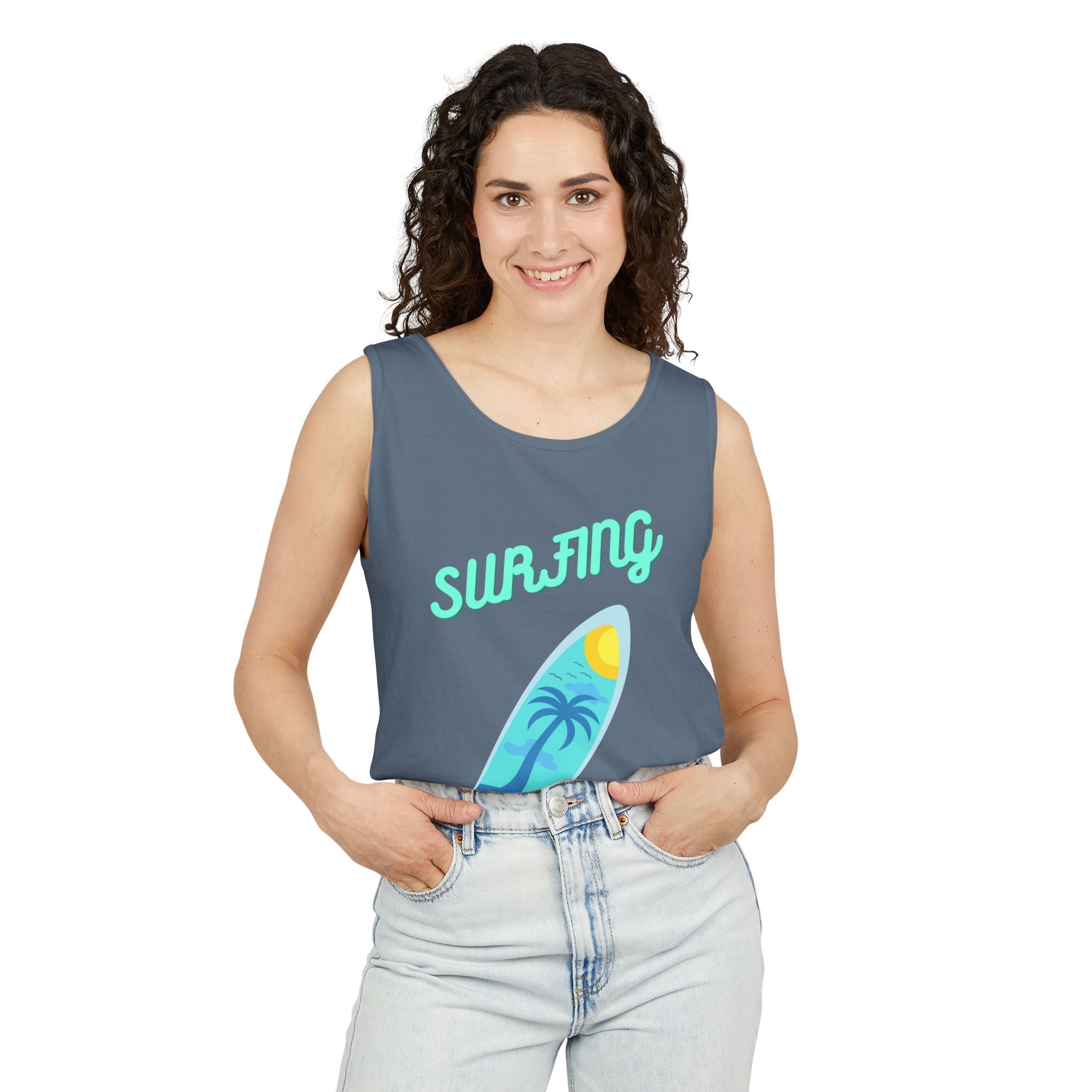Surfing Graphic Tank Top Tropical Surfboard Beach Vibes - Etna Gift