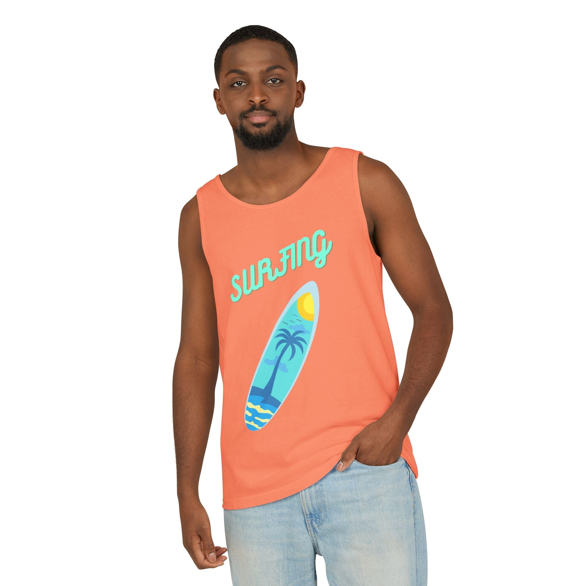 Surfing Graphic Tank Top Tropical Surfboard Beach Vibes - Etna Gift