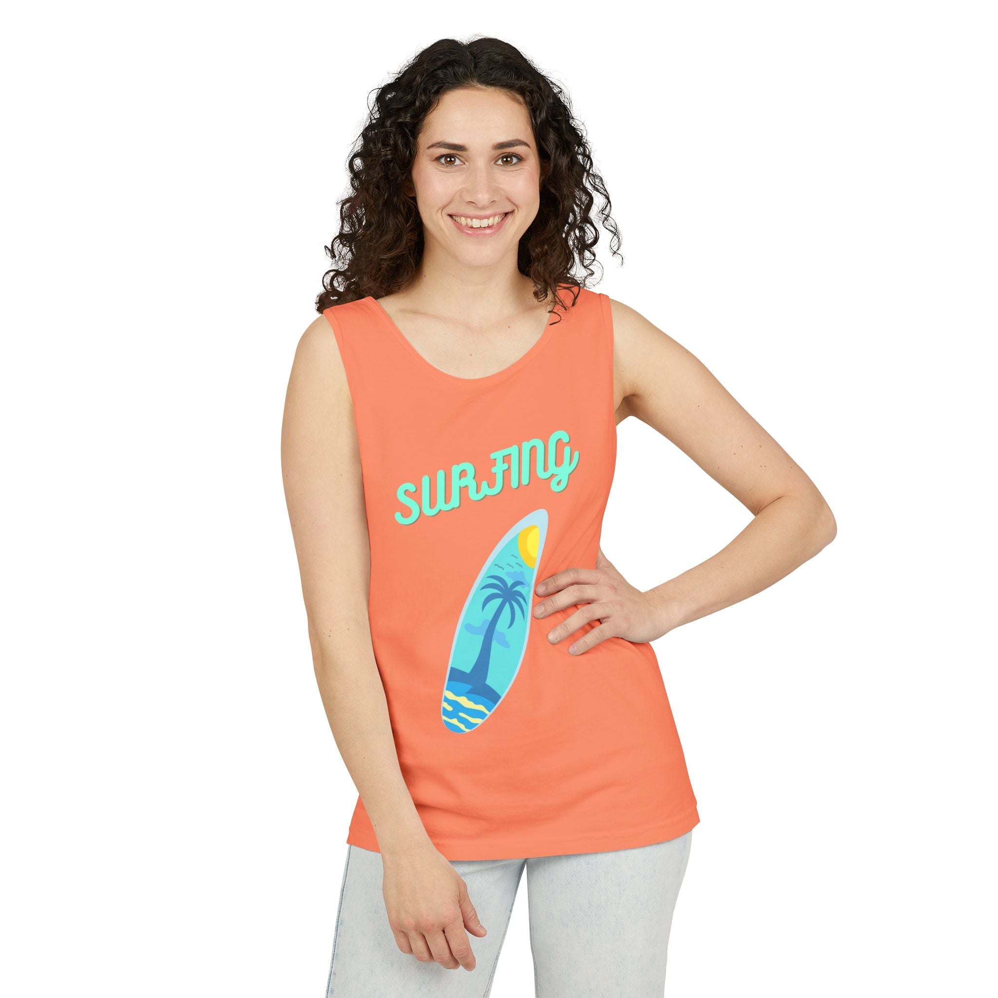 Surfing Graphic Tank Top Tropical Surfboard Beach Vibes - Etna Gift