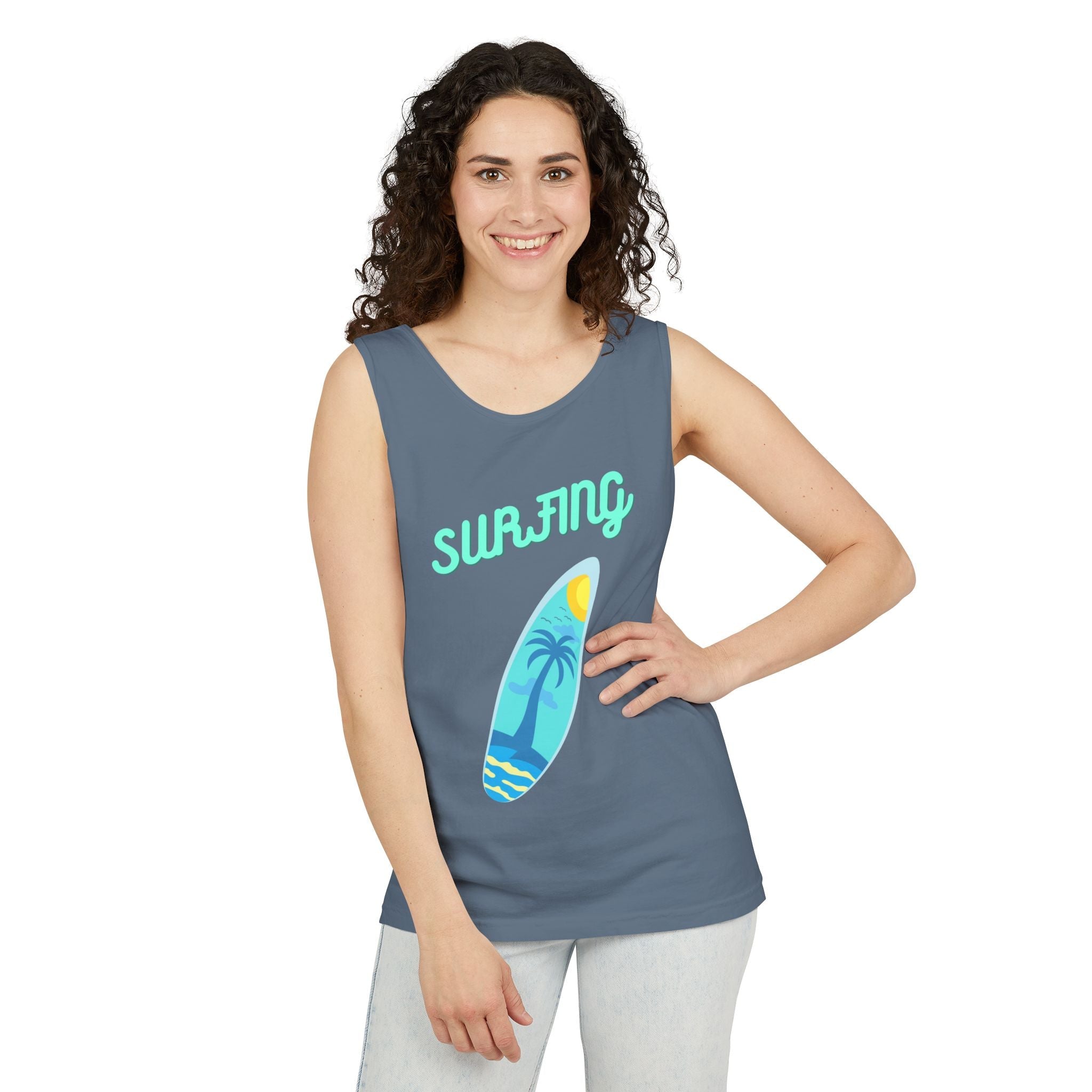 Surfing Graphic Tank Top Tropical Surfboard Beach Vibes - Etna Gift