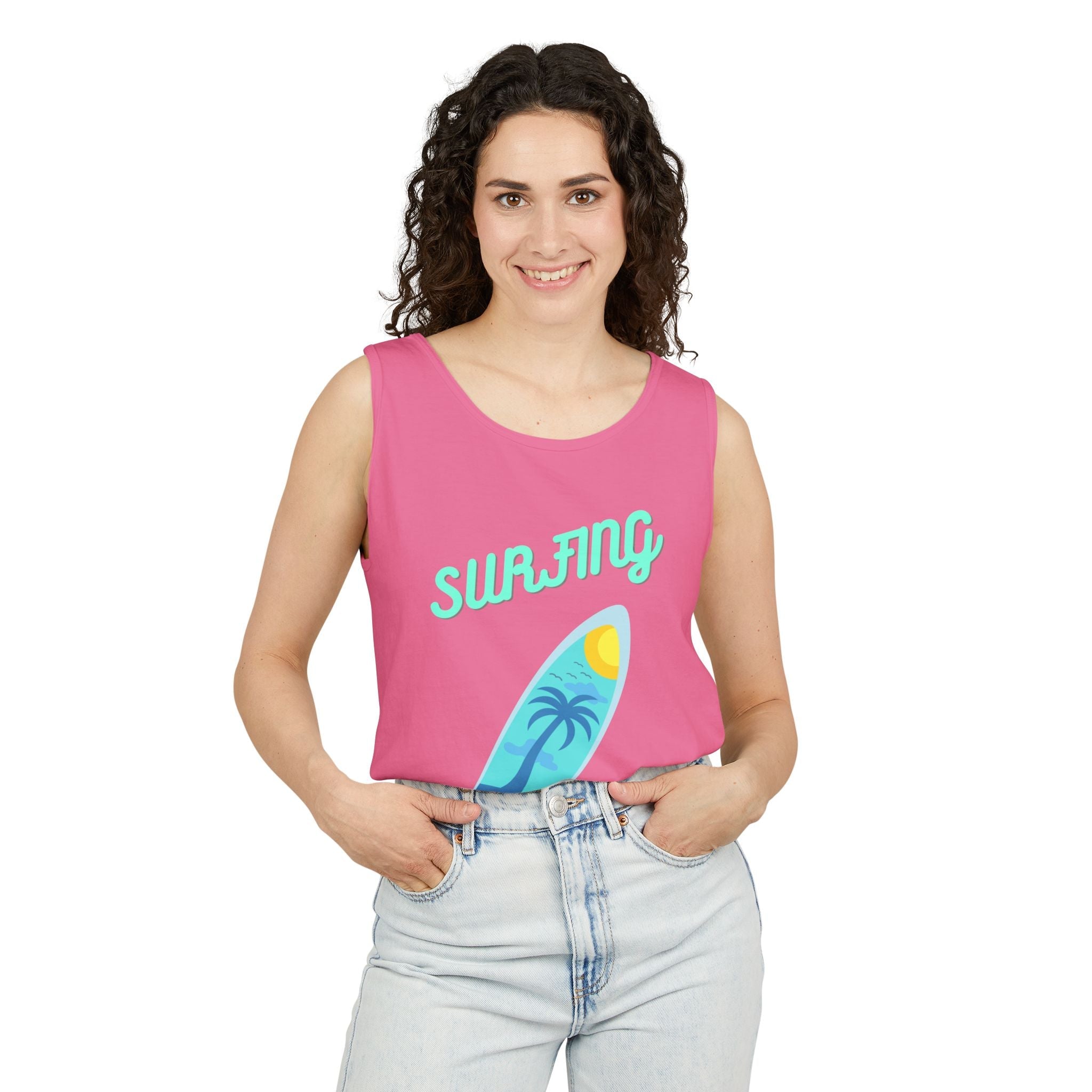 Surfing Graphic Tank Top Tropical Surfboard Beach Vibes - Etna Gift