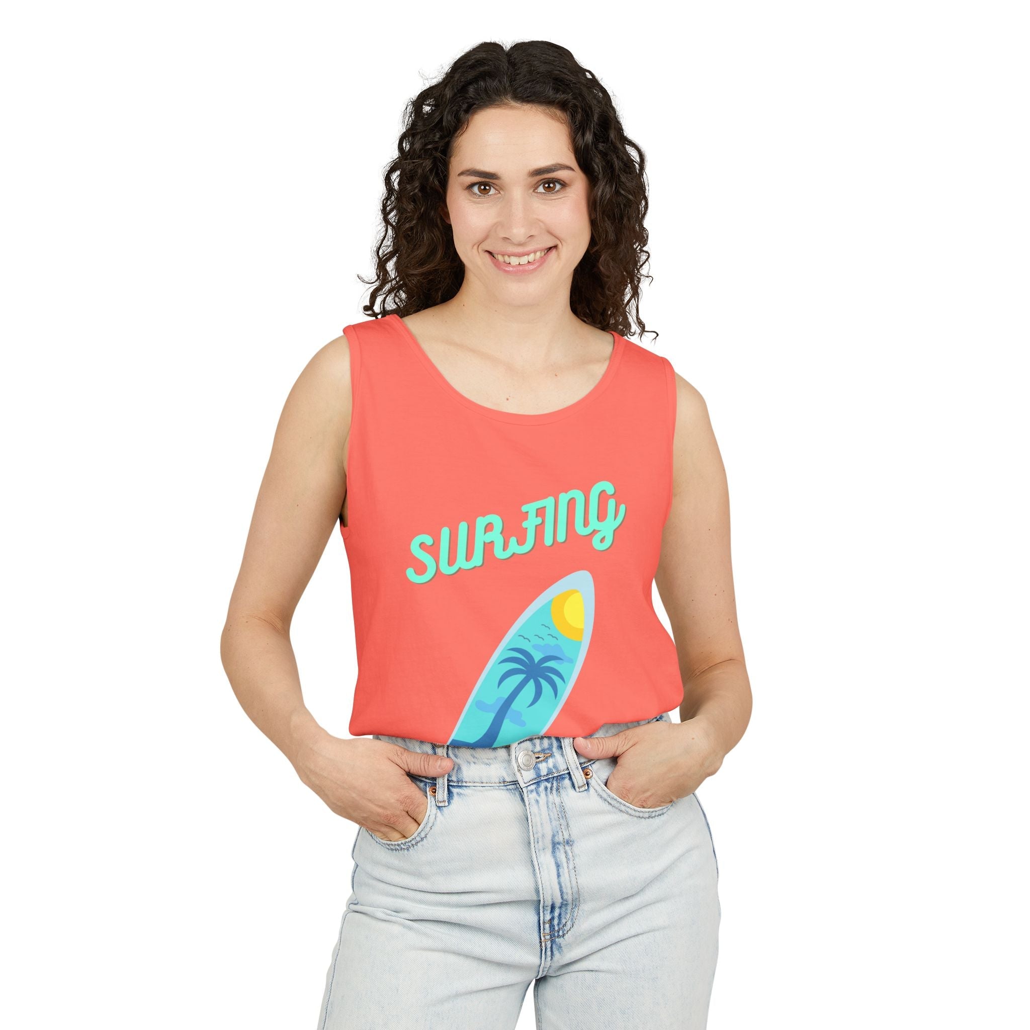 Surfing Graphic Tank Top Tropical Surfboard Beach Vibes - Etna Gift