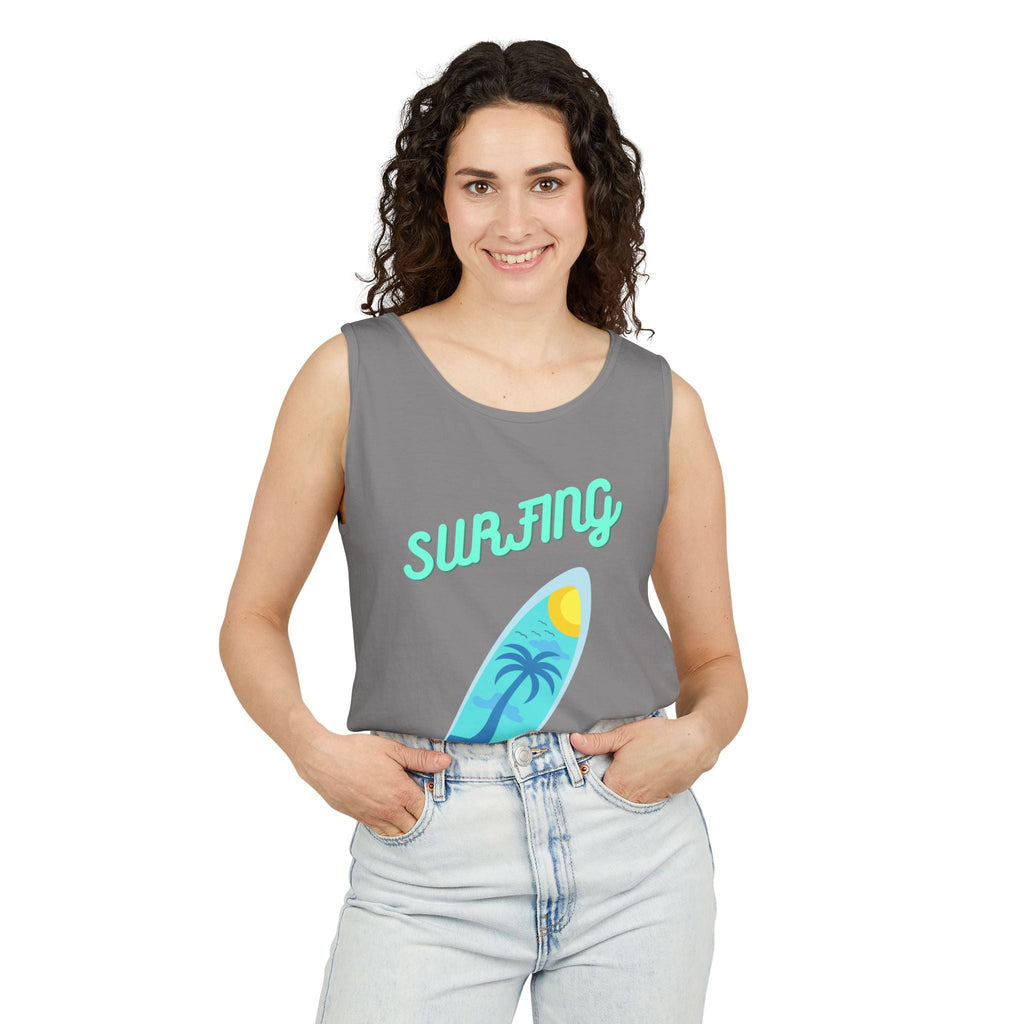 Surfing Graphic Tank Top Tropical Surfboard Beach Vibes - Etna Gift