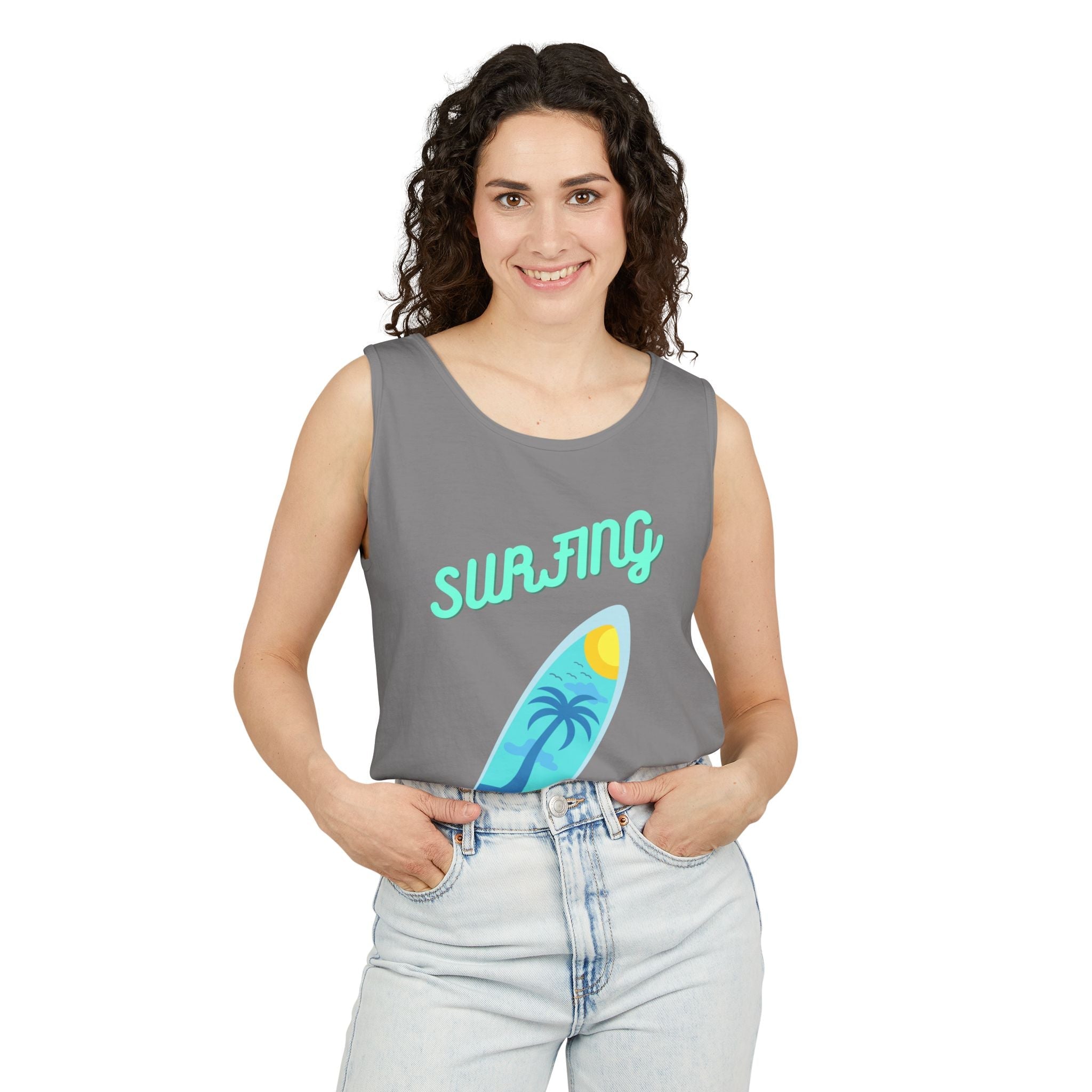 Surfing Graphic Tank Top Tropical Surfboard Beach Vibes - Etna Gift
