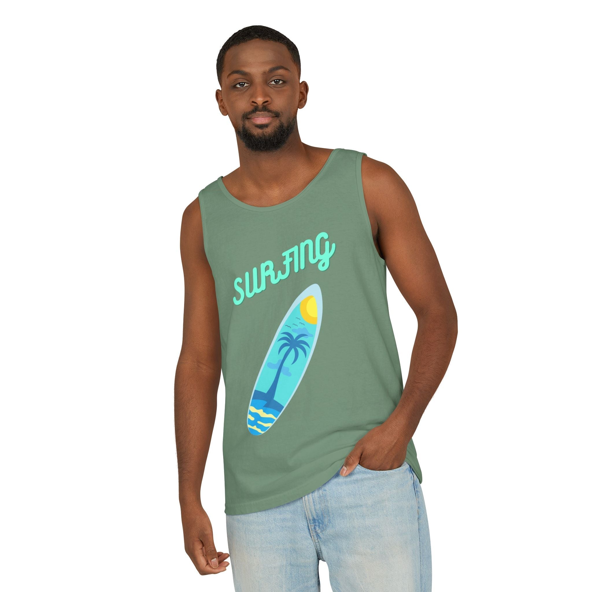 Surfing Graphic Tank Top Tropical Surfboard Beach Vibes - Etna Gift