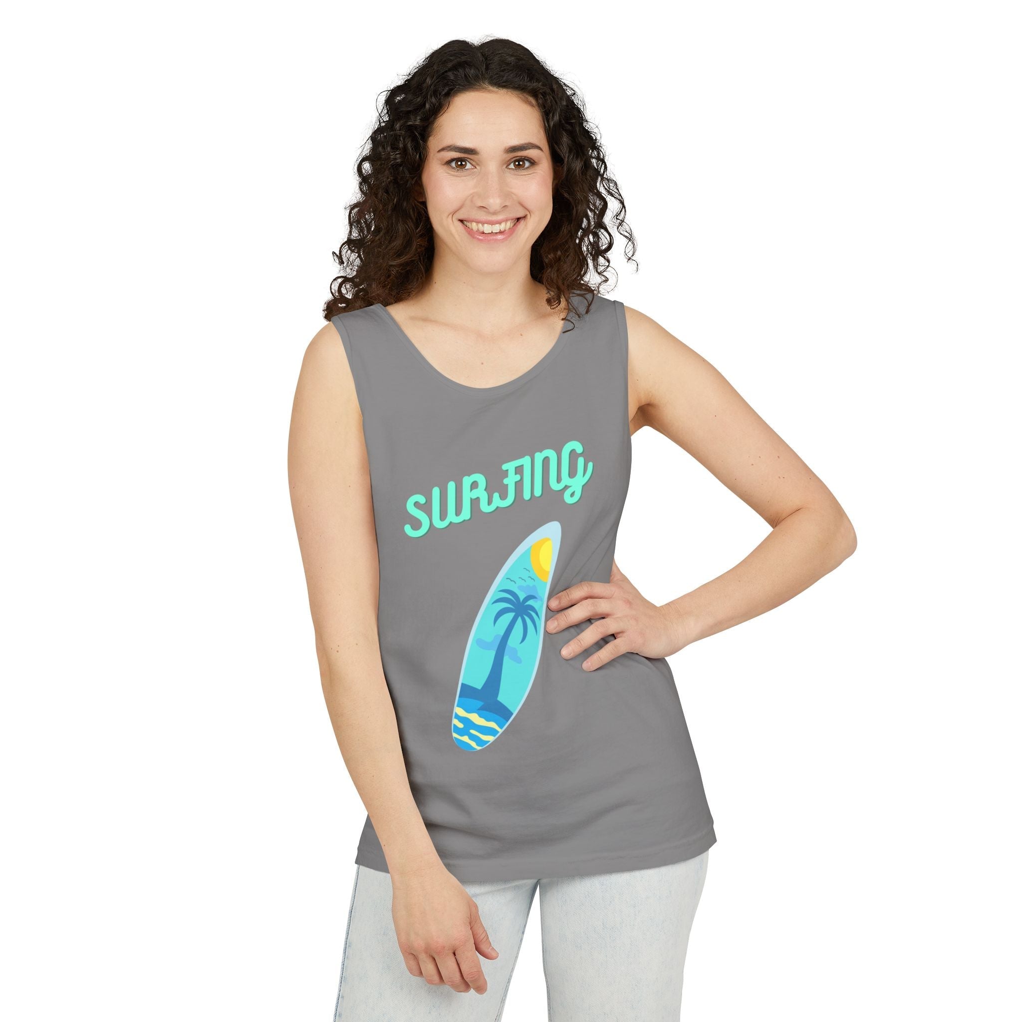 Surfing Graphic Tank Top Tropical Surfboard Beach Vibes - Etna Gift