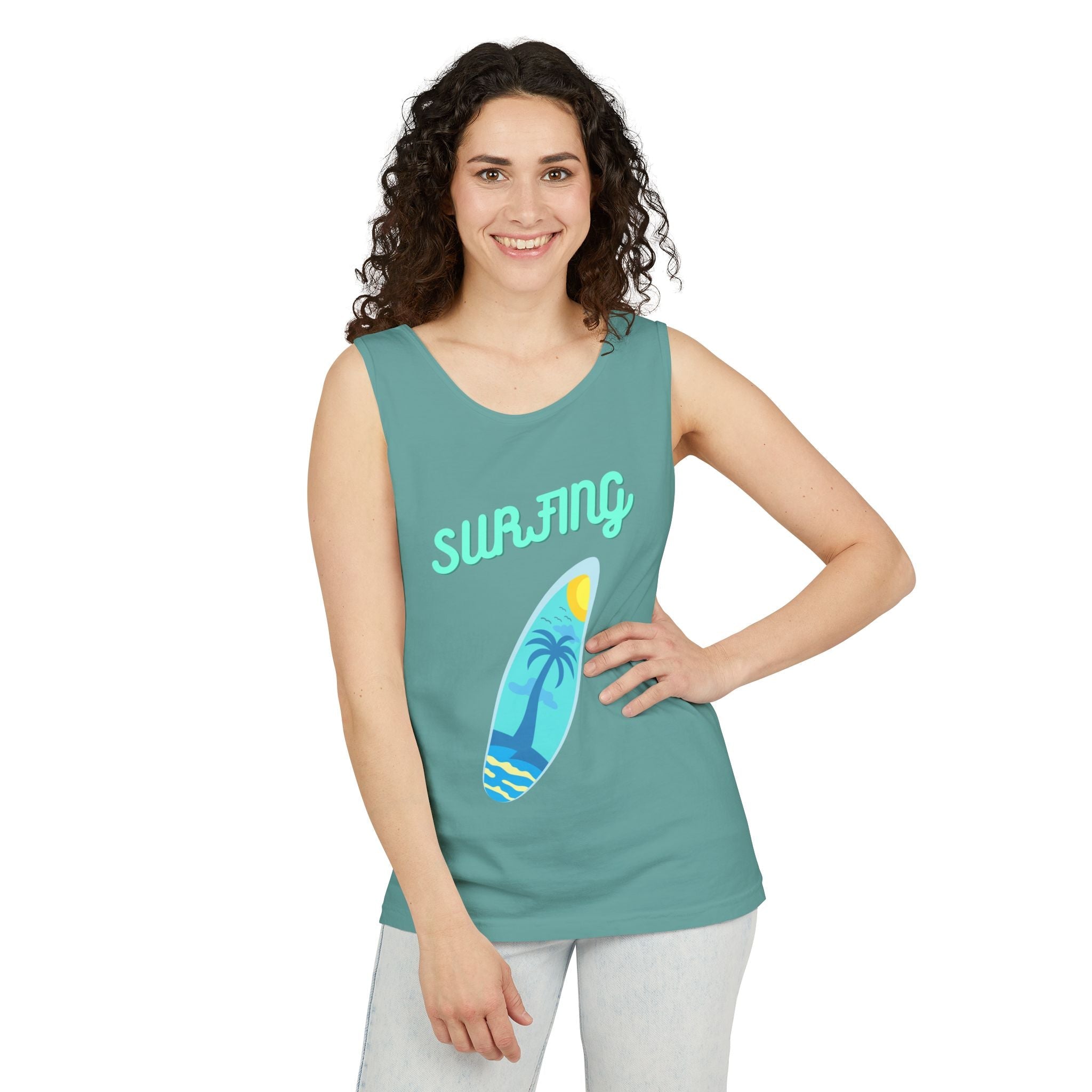 Surfing Graphic Tank Top Tropical Surfboard Beach Vibes - Etna Gift