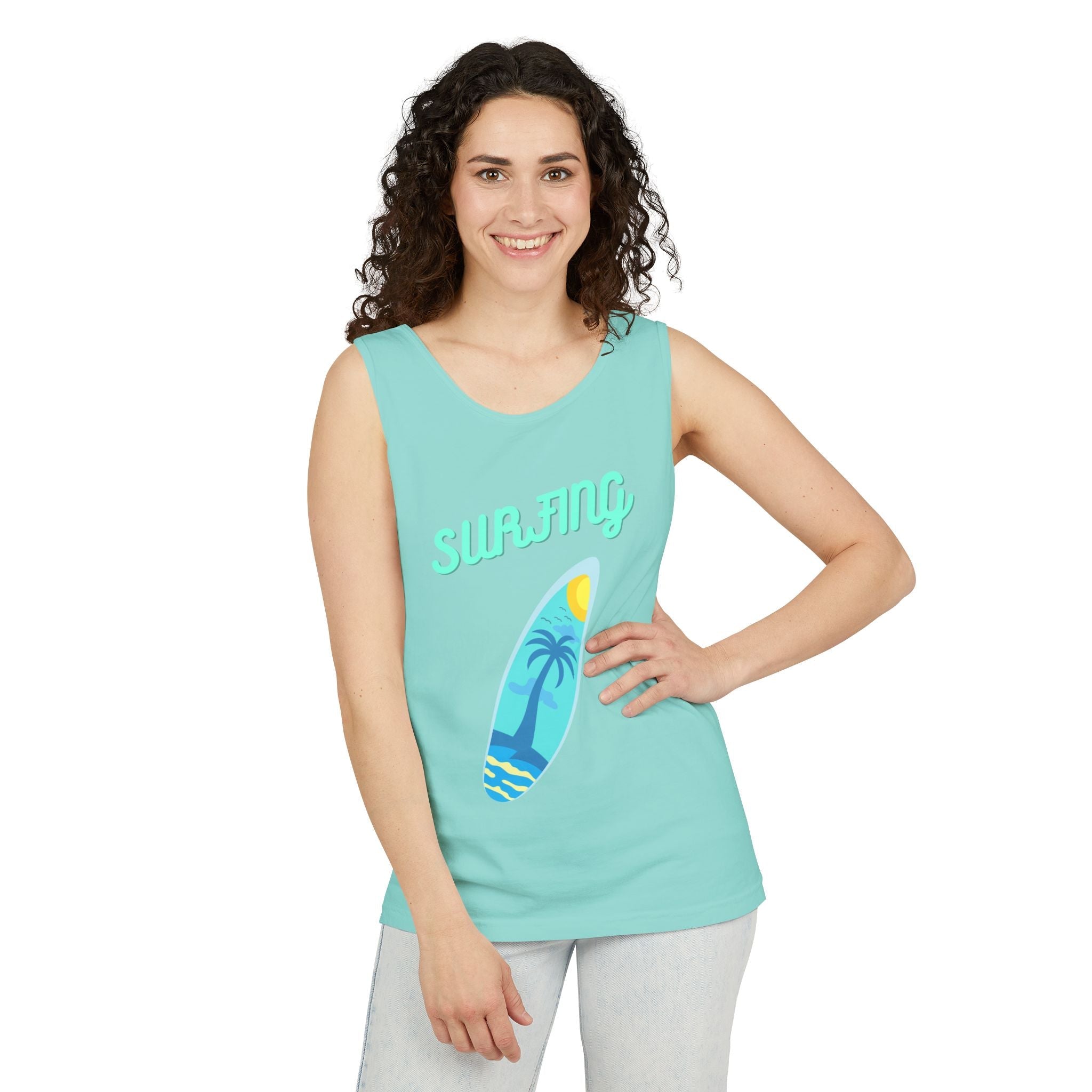 Surfing Graphic Tank Top Tropical Surfboard Beach Vibes - Etna Gift