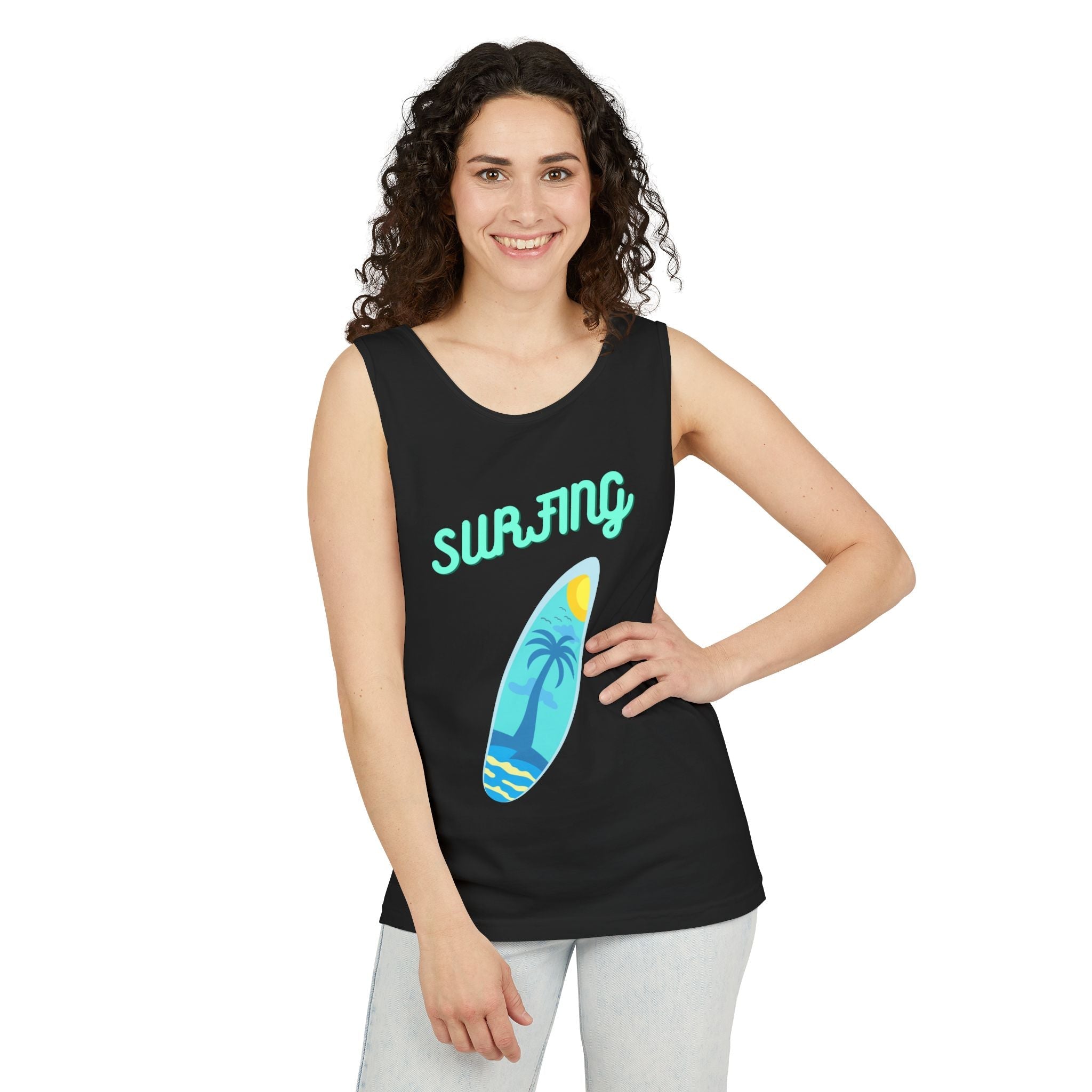 Surfing Graphic Tank Top Tropical Surfboard Beach Vibes - Etna Gift