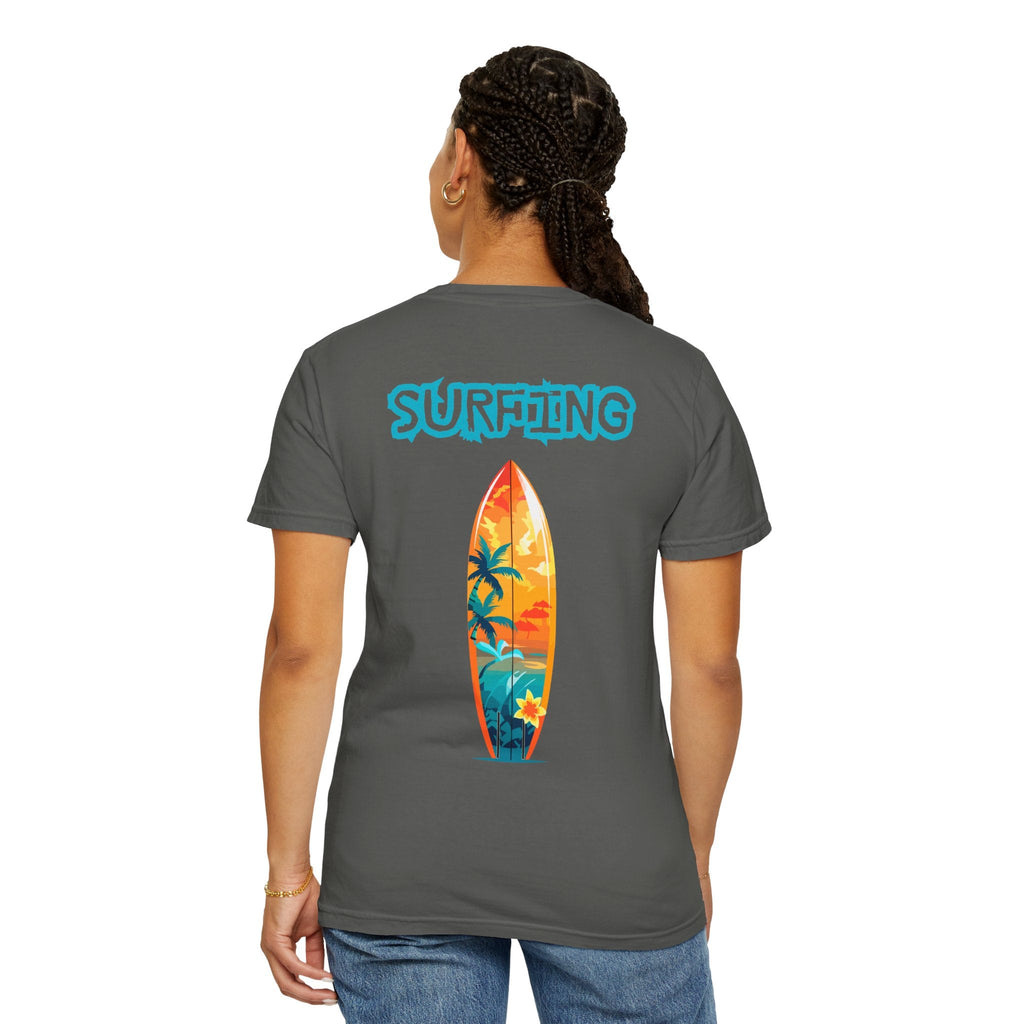 Surfing Tropical Board T-Shirt Beach Vibes Tee with Colorful Surfboard Design - Etna Gift