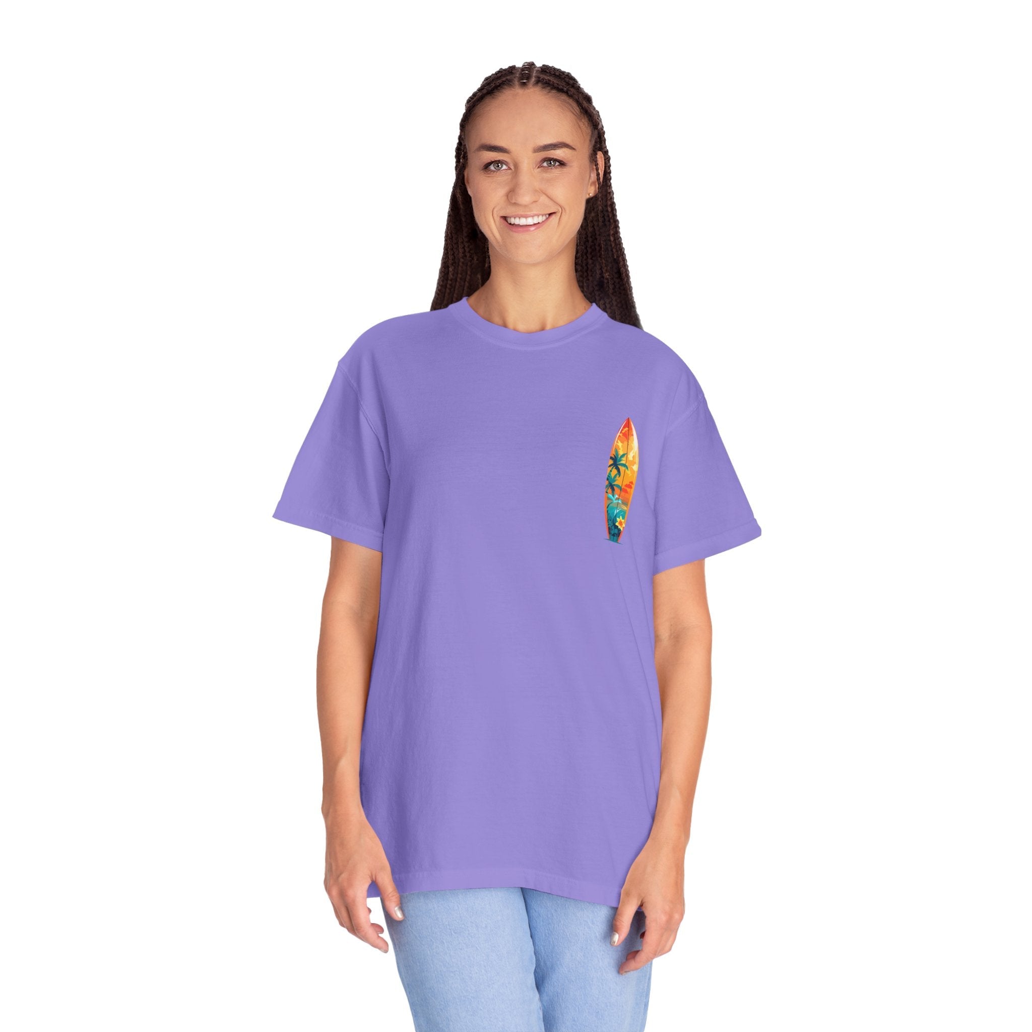 Surfing Tropical Board T-Shirt Beach Vibes Tee with Colorful Surfboard Design - Etna Gift