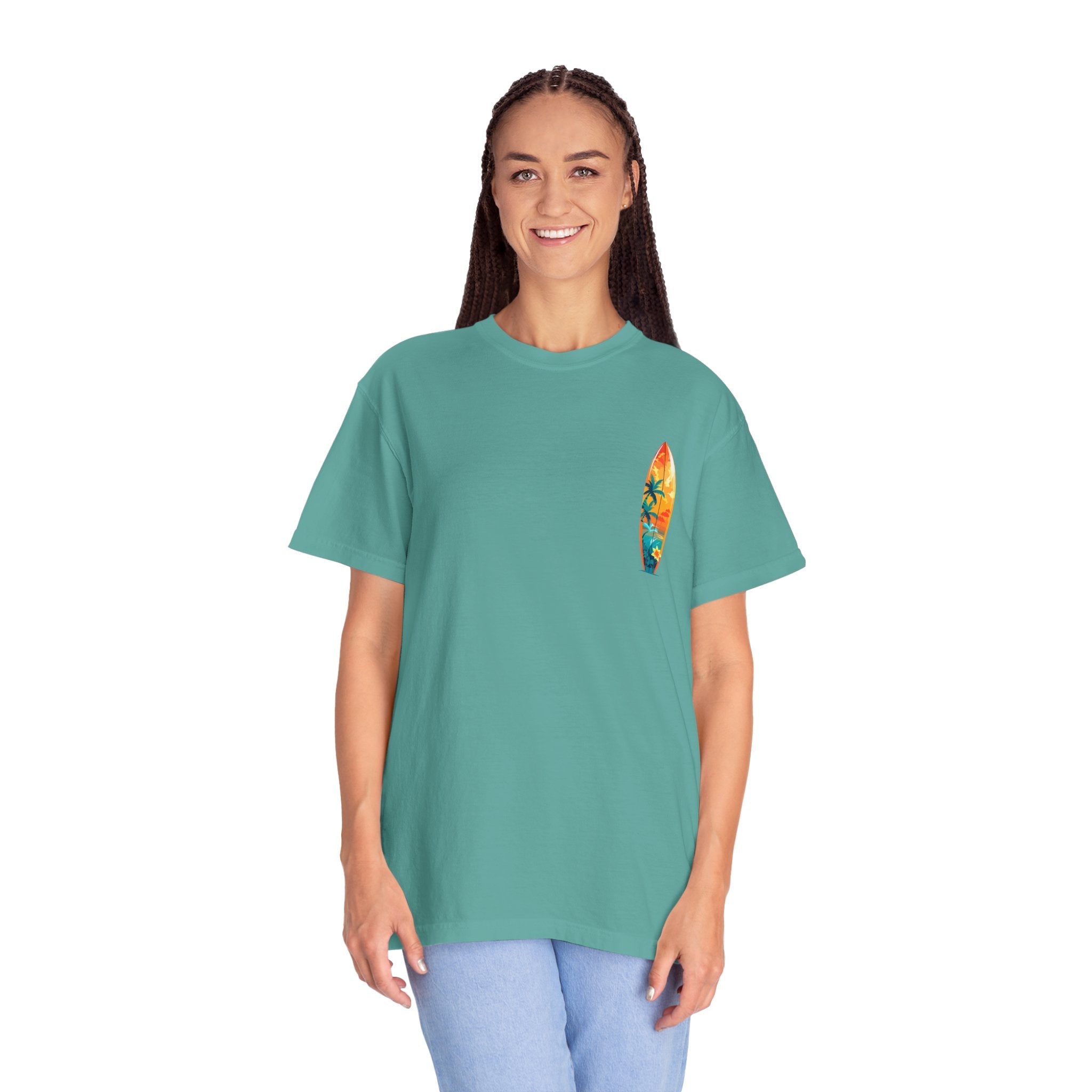 Surfing Tropical Board T-Shirt Beach Vibes Tee with Colorful Surfboard Design - Etna Gift