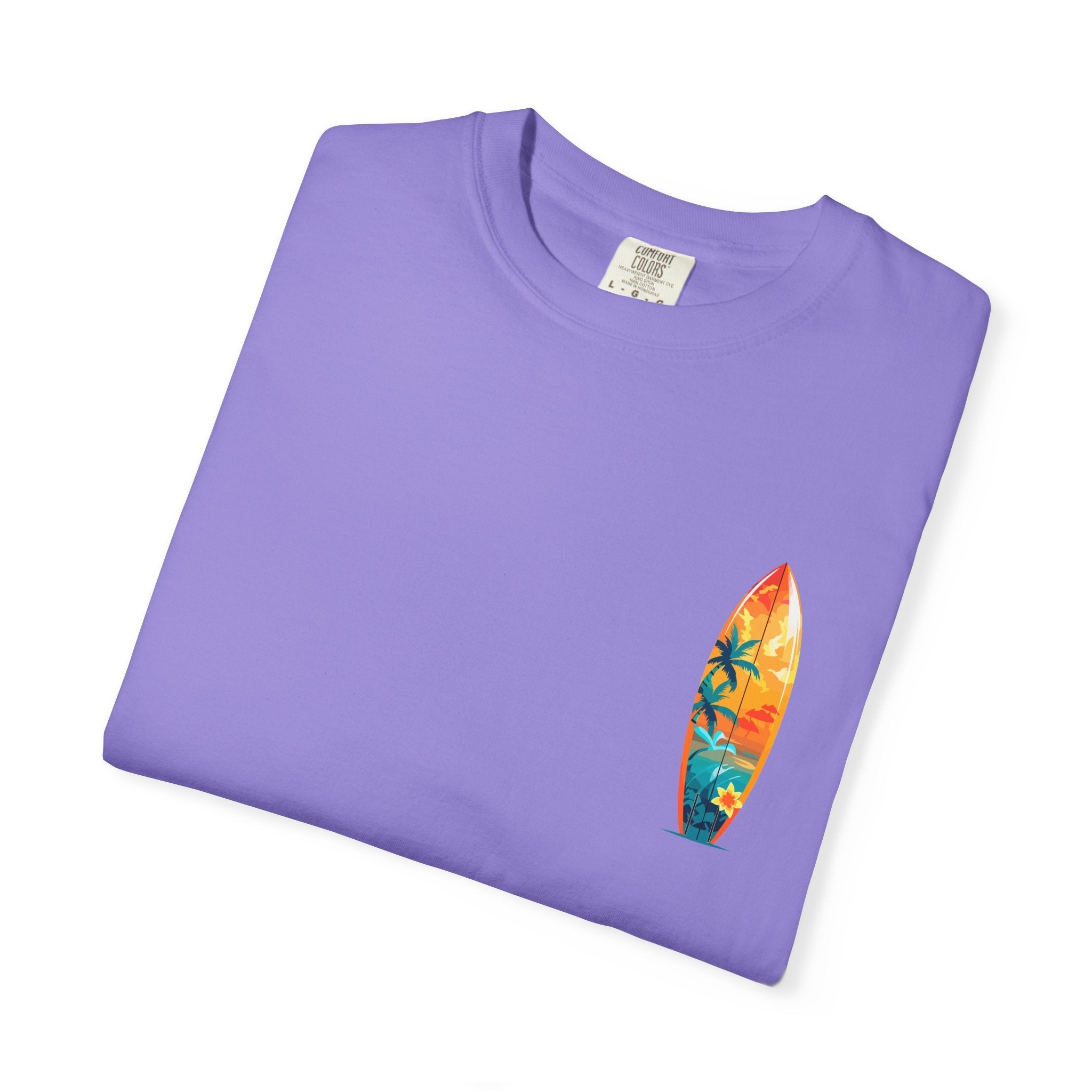 Surfing Tropical Board T-Shirt Beach Vibes Tee with Colorful Surfboard Design - Etna Gift