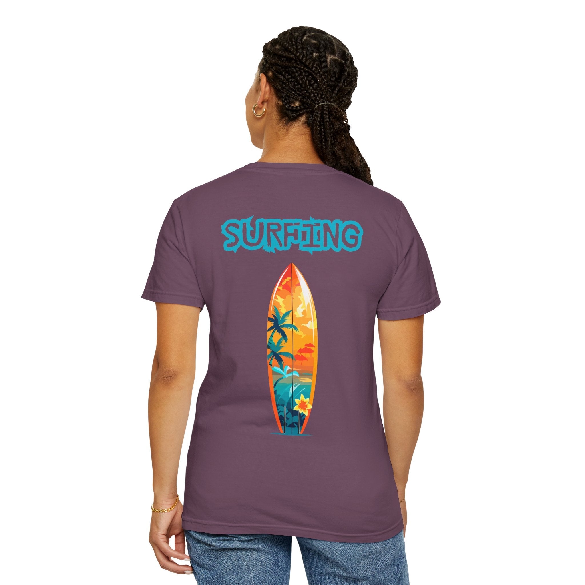 Surfing Tropical Board T-Shirt Beach Vibes Tee with Colorful Surfboard Design - Etna Gift