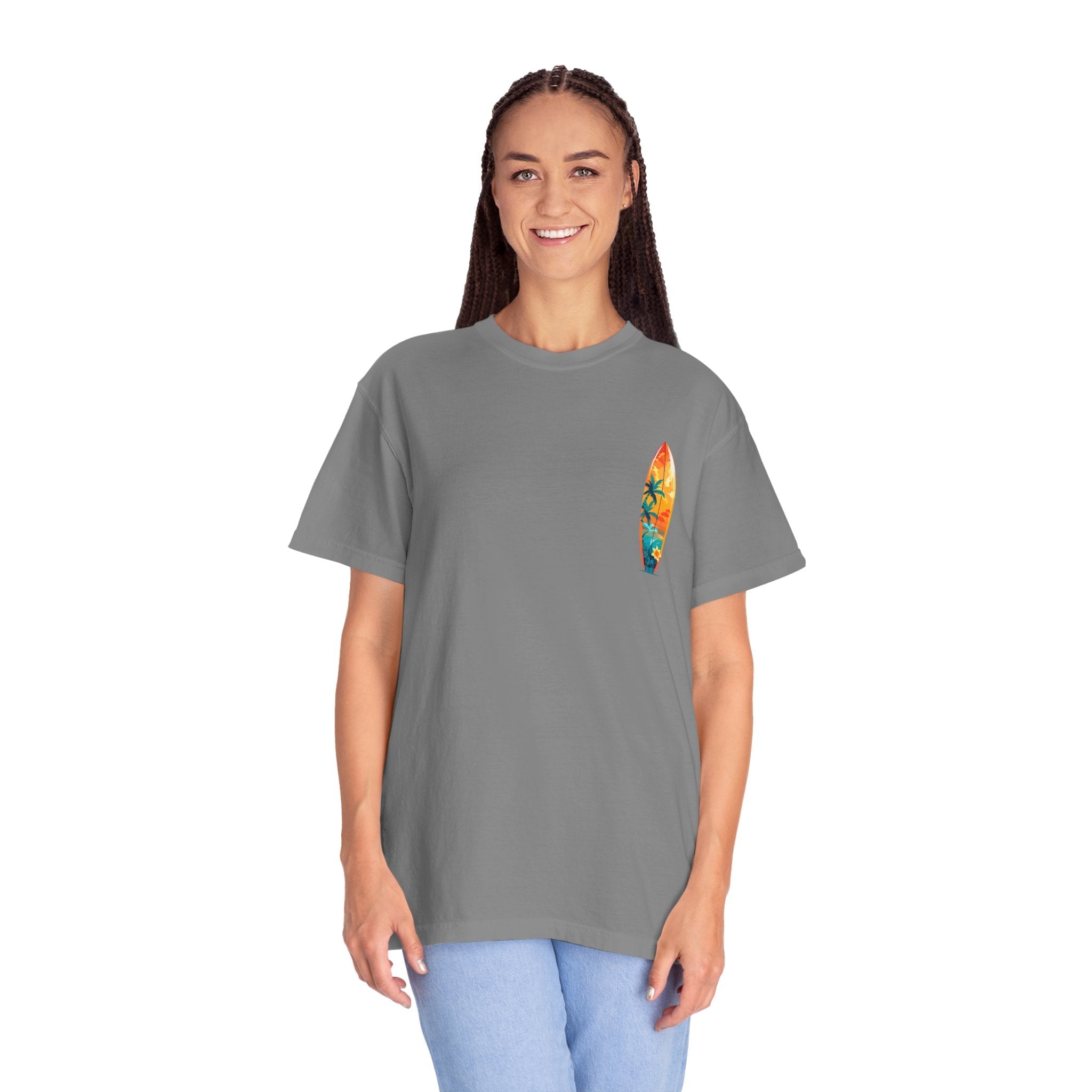 Surfing Tropical Board T-Shirt Beach Vibes Tee with Colorful Surfboard Design - Etna Gift