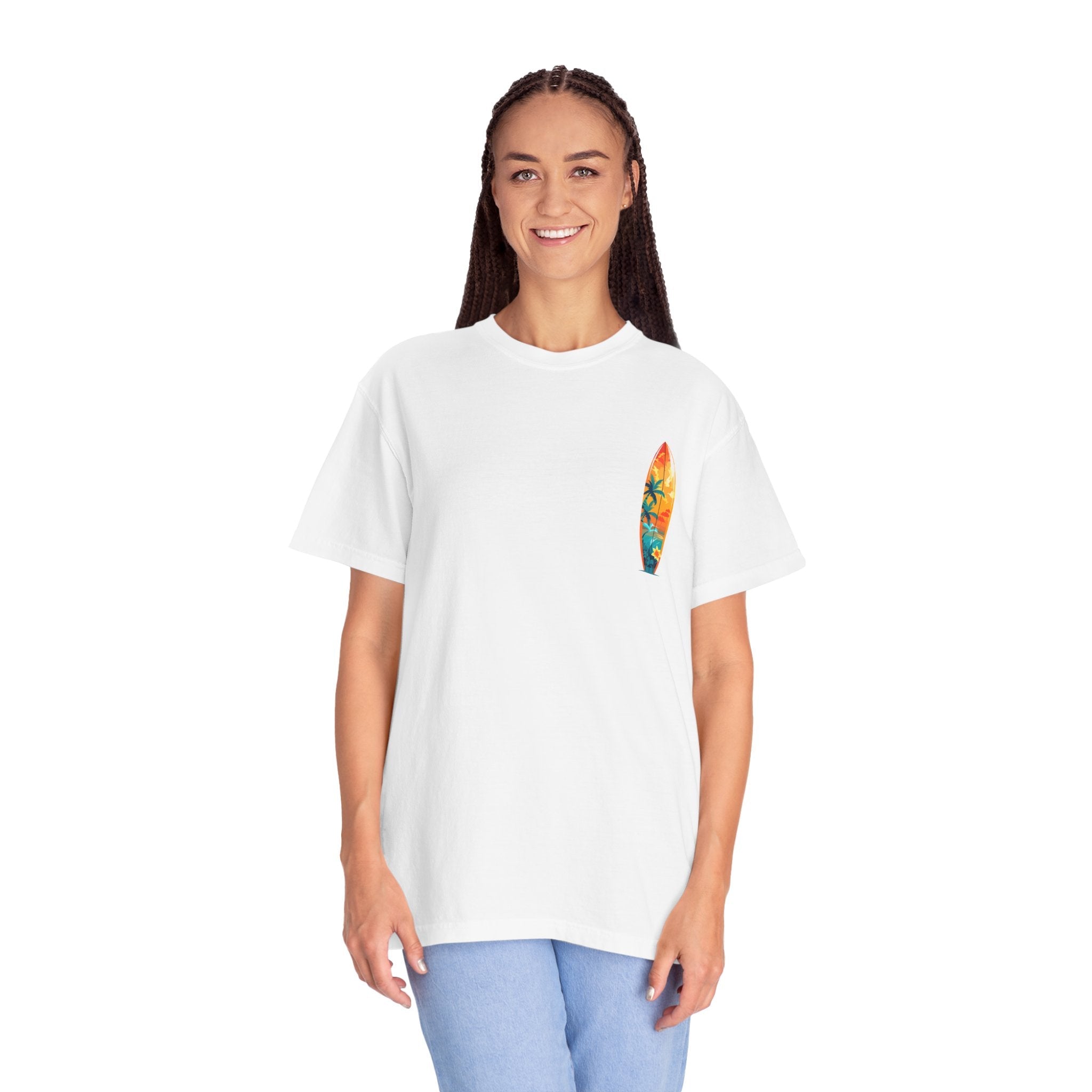 Surfing Tropical Board T-Shirt Beach Vibes Tee with Colorful Surfboard Design - Etna Gift