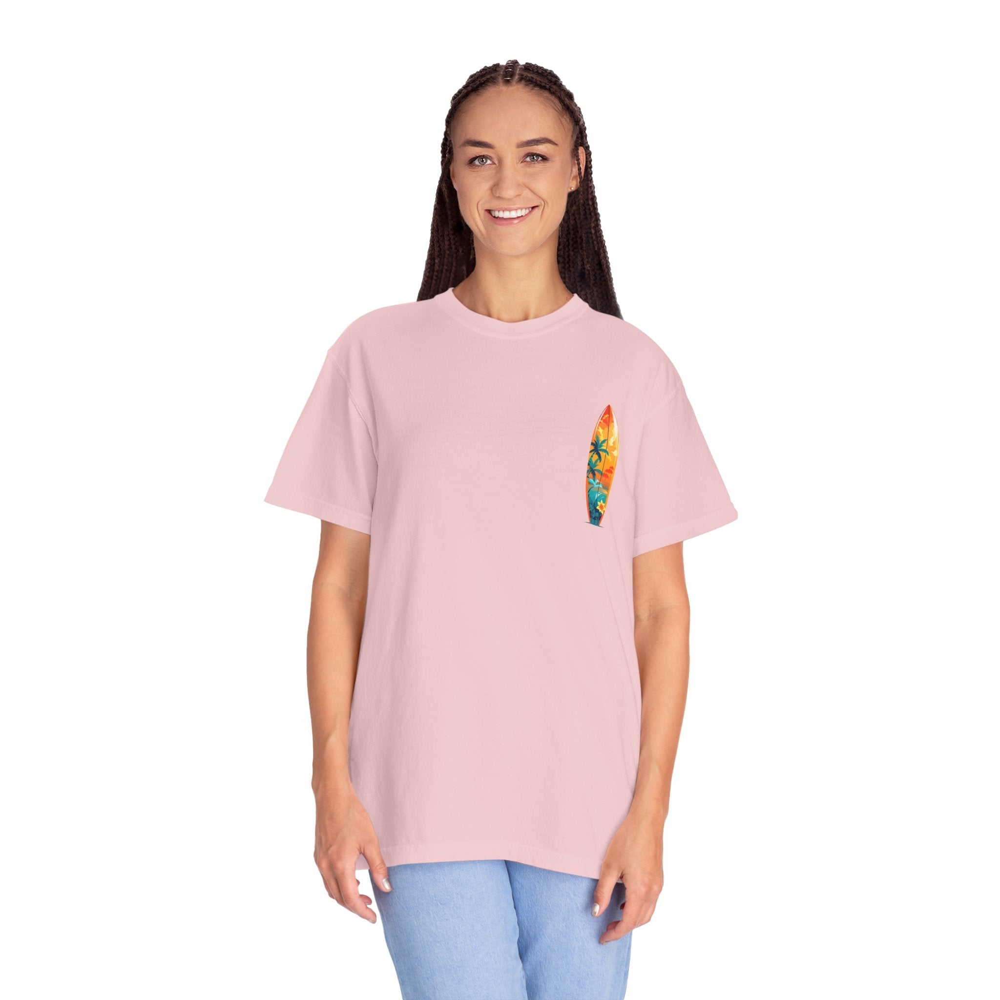 Surfing Tropical Board T-Shirt Beach Vibes Tee with Colorful Surfboard Design - Etna Gift